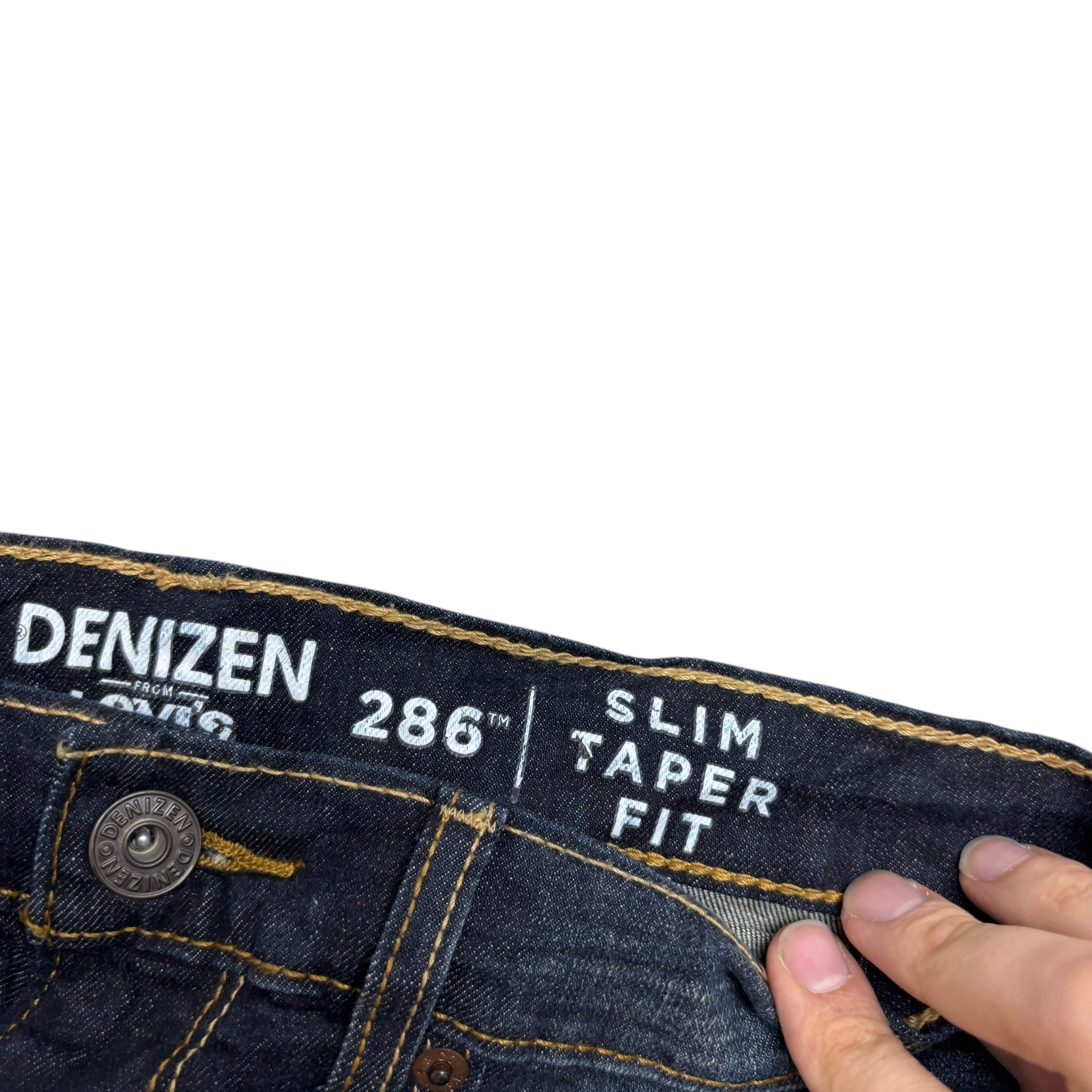 Levis Denizen Jeans W31 L29 Mens Dark Blue Slim Tapered Fit Stretch Denim (E)