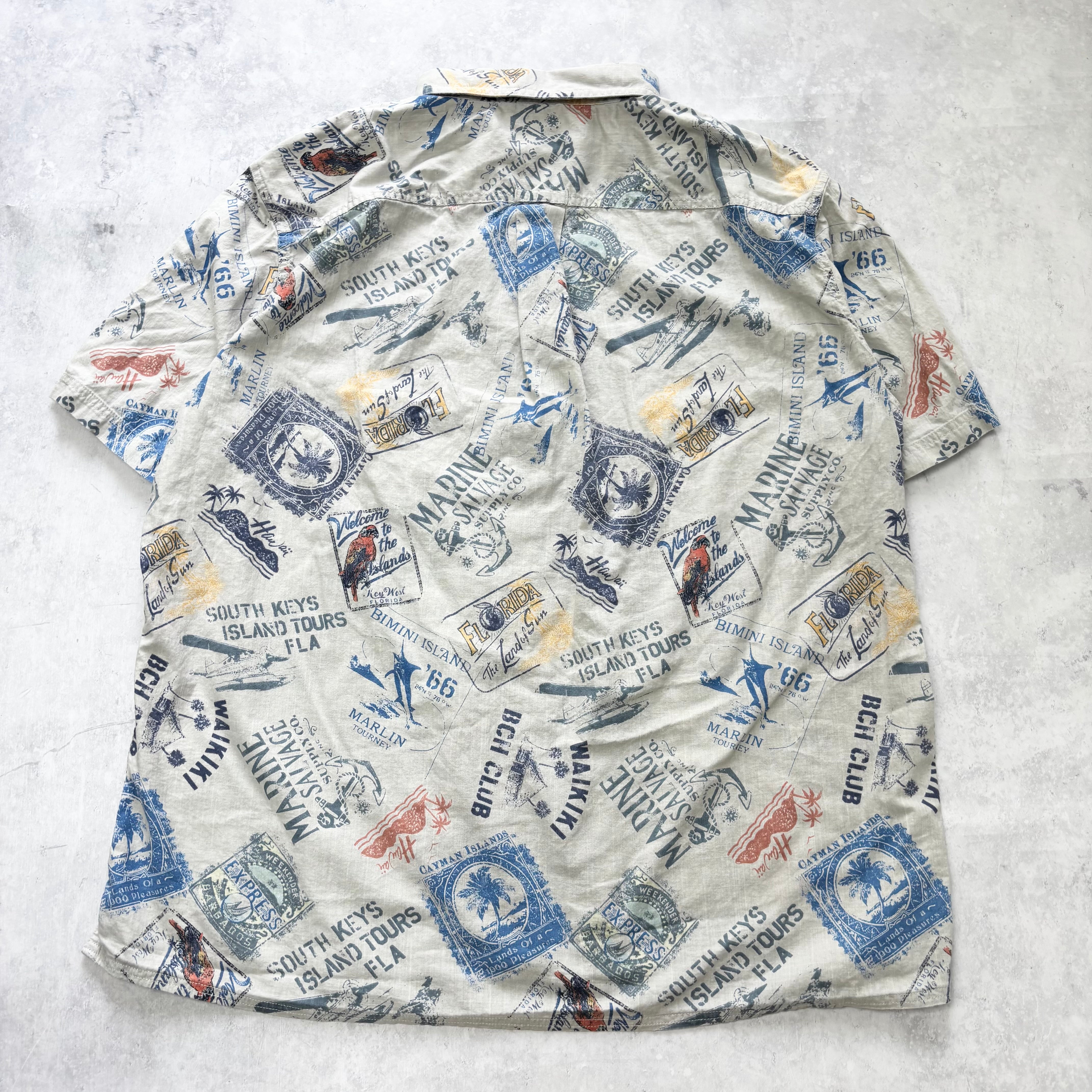 Hawaiian Shirt Mens XXL Grey Floral Aloha Short Sleeve Cotton Funky (E)