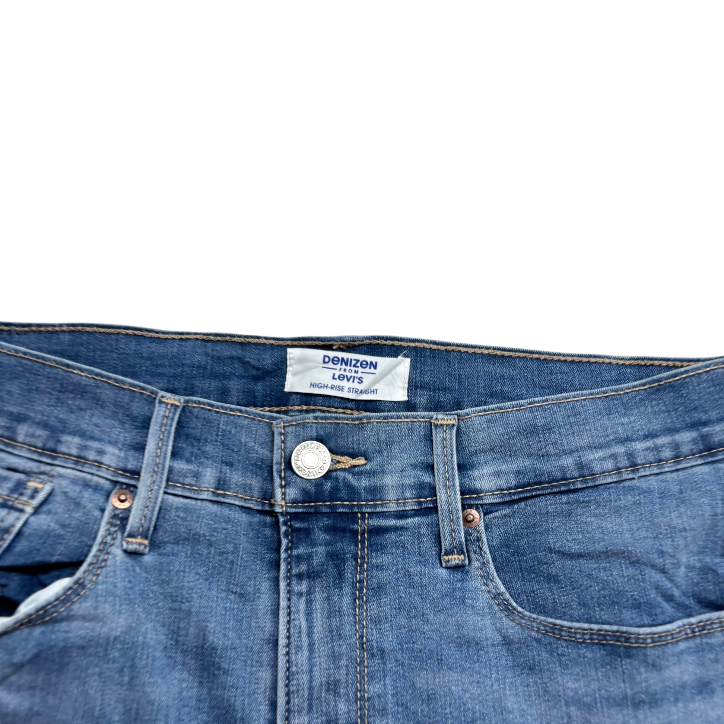 Levis Denizen Jeans W30 L28 Womens High Rise Straight Mid Blue Stretch Denim (E)