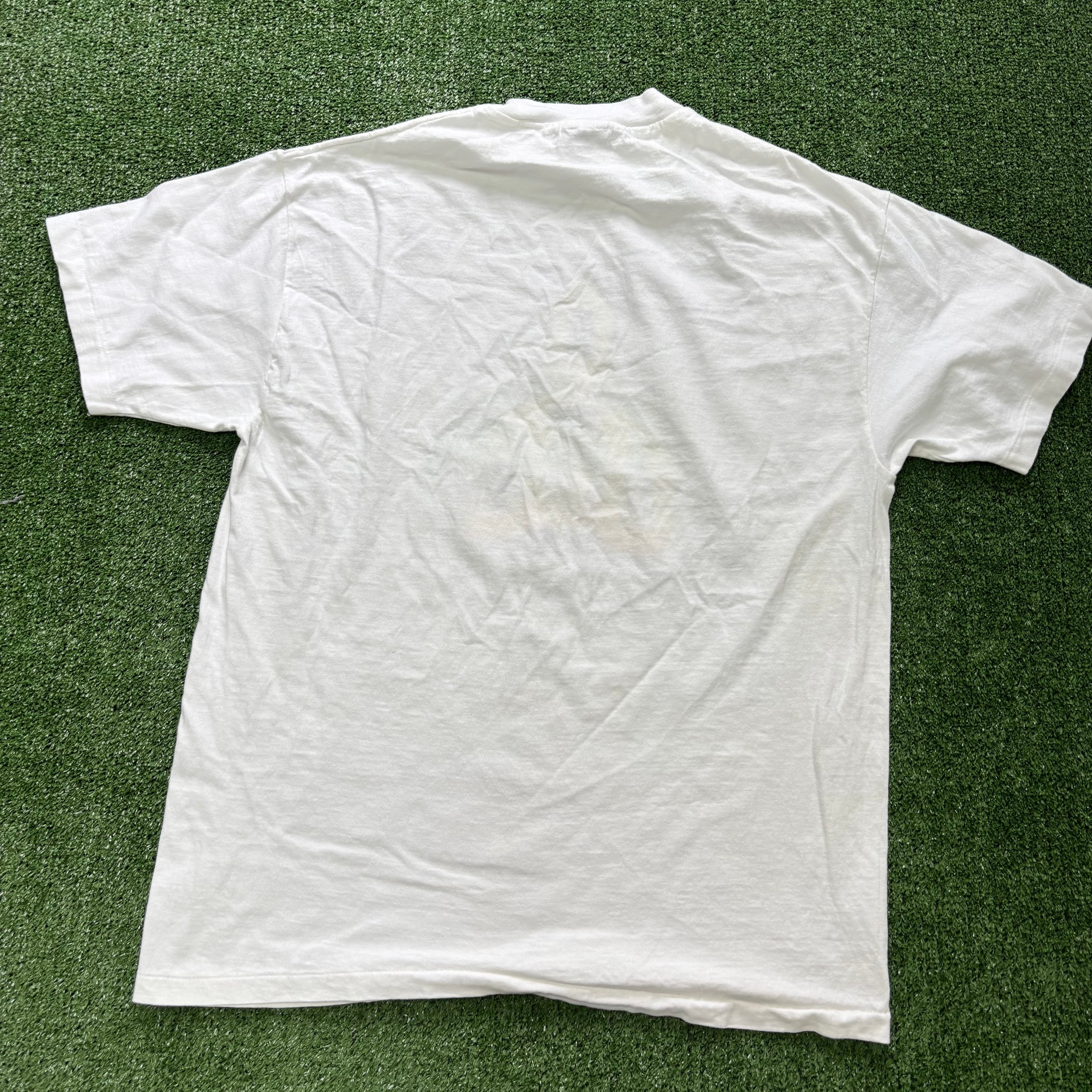 Vintage T Shirt Mens Large White Single Stitch Graphic Print 90s USA (E)