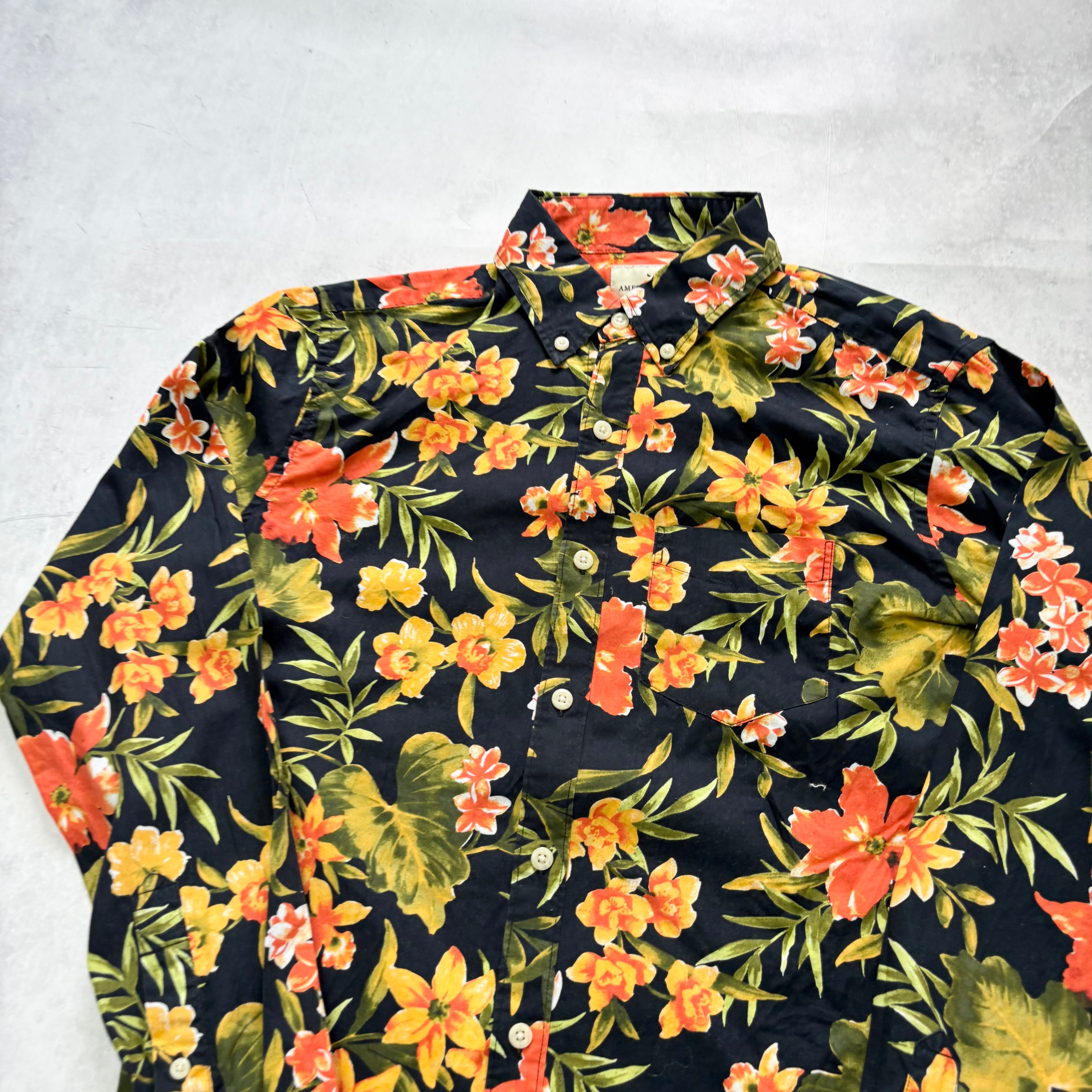 American Eagle Shirt Mens XS Black Floral Aloha Long Sleeve Cotton (E)