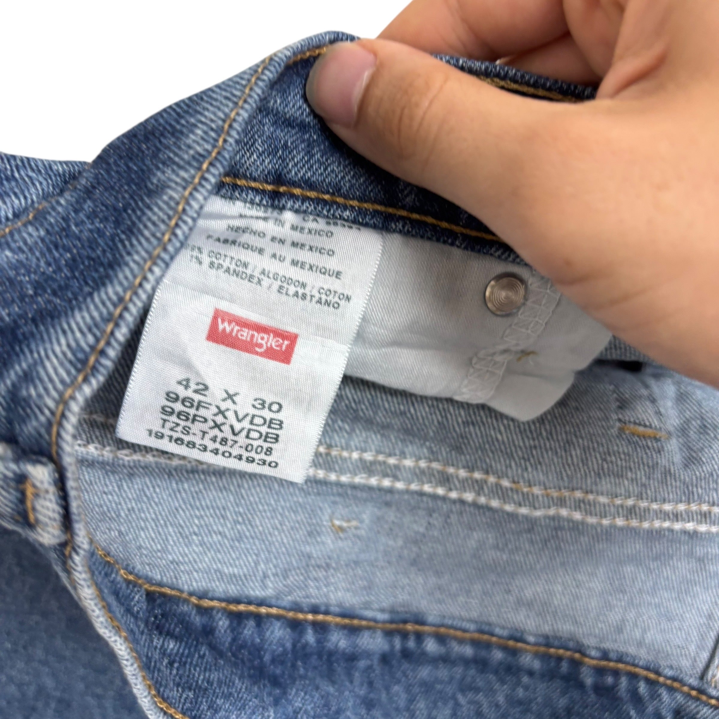 Wrangler Jeans W42 L30 Mens Mid Blue Regular Straight Fit Stretch Denim (E)