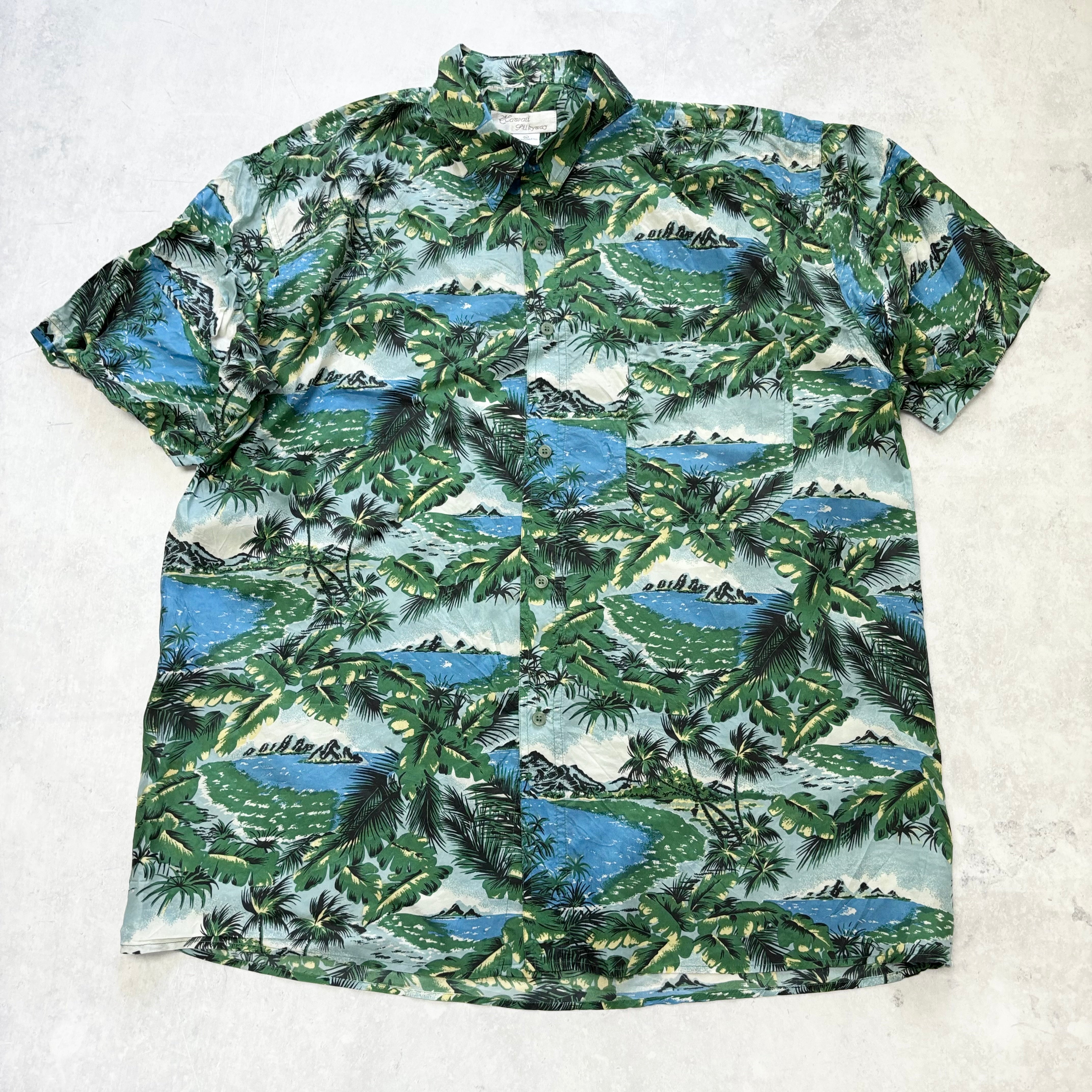 Vintage Hawaiian Shirt Mens XL Blue Floral Aloha Short Sleeve Silk (E)