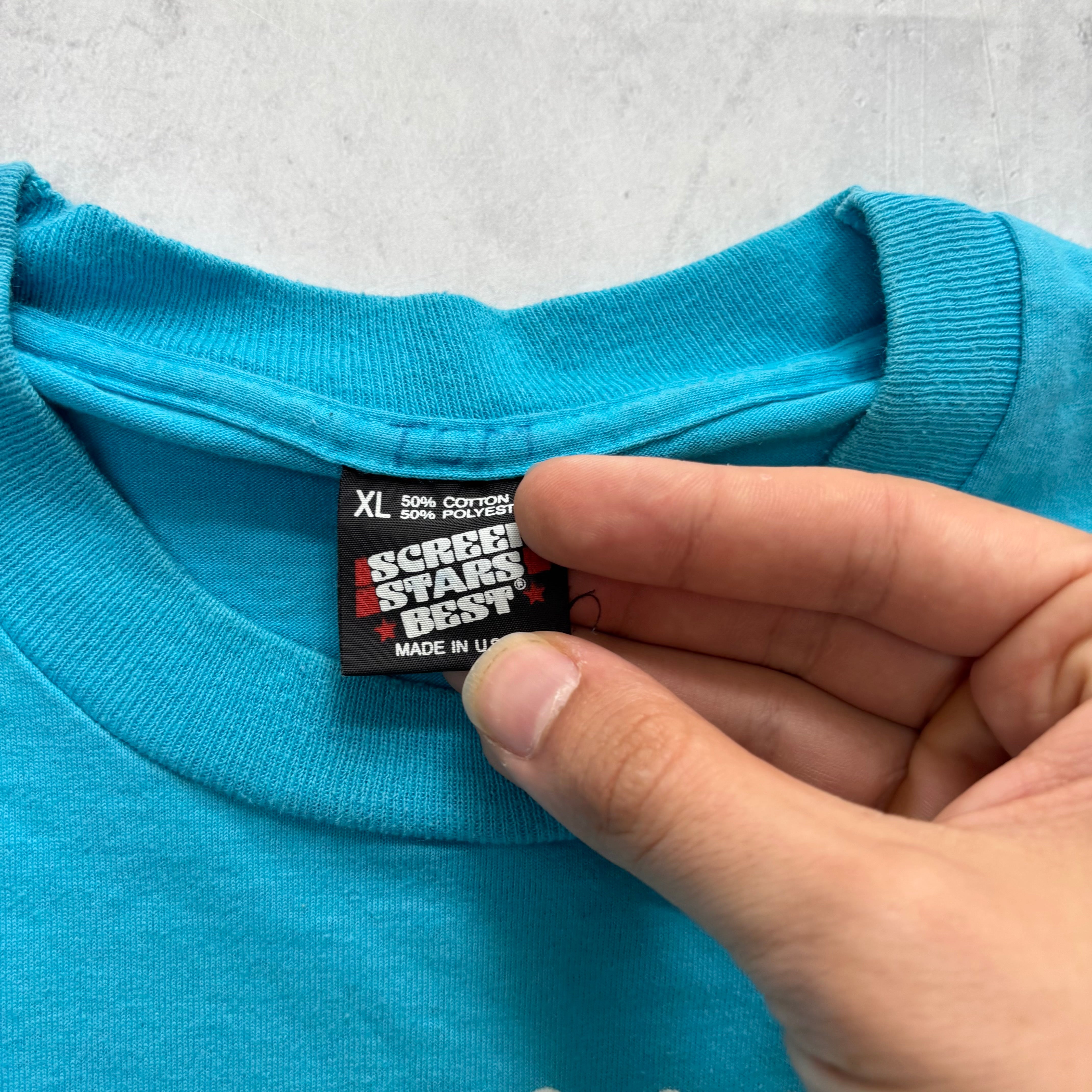 Vintage T Shirt Mens XL Blue Single Stitch Graphic Print 90s USA (E)