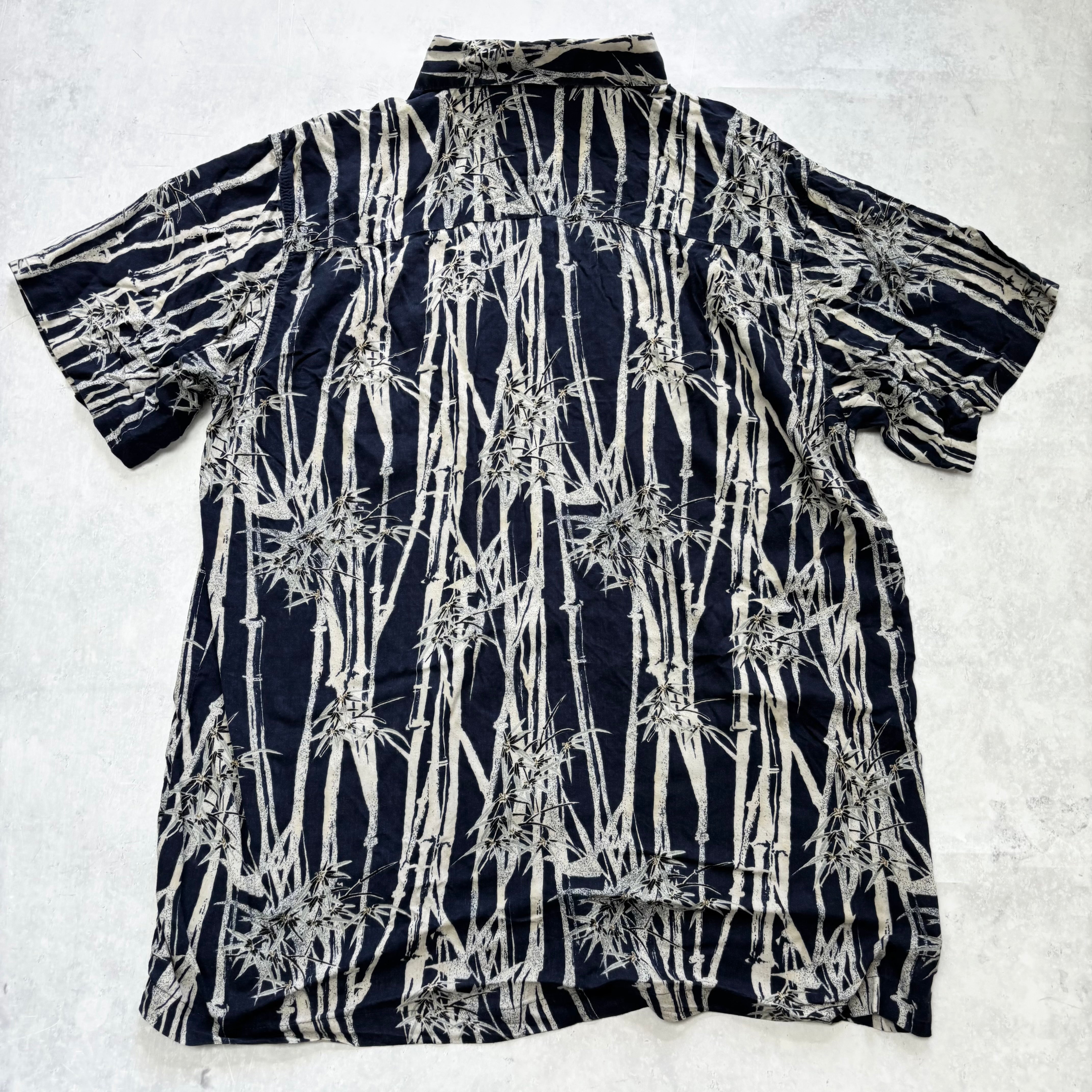 Vintage Hawaiian Shirt Mens XL Navy Blue Floral Aloha Short Sleeve Rayon (E)