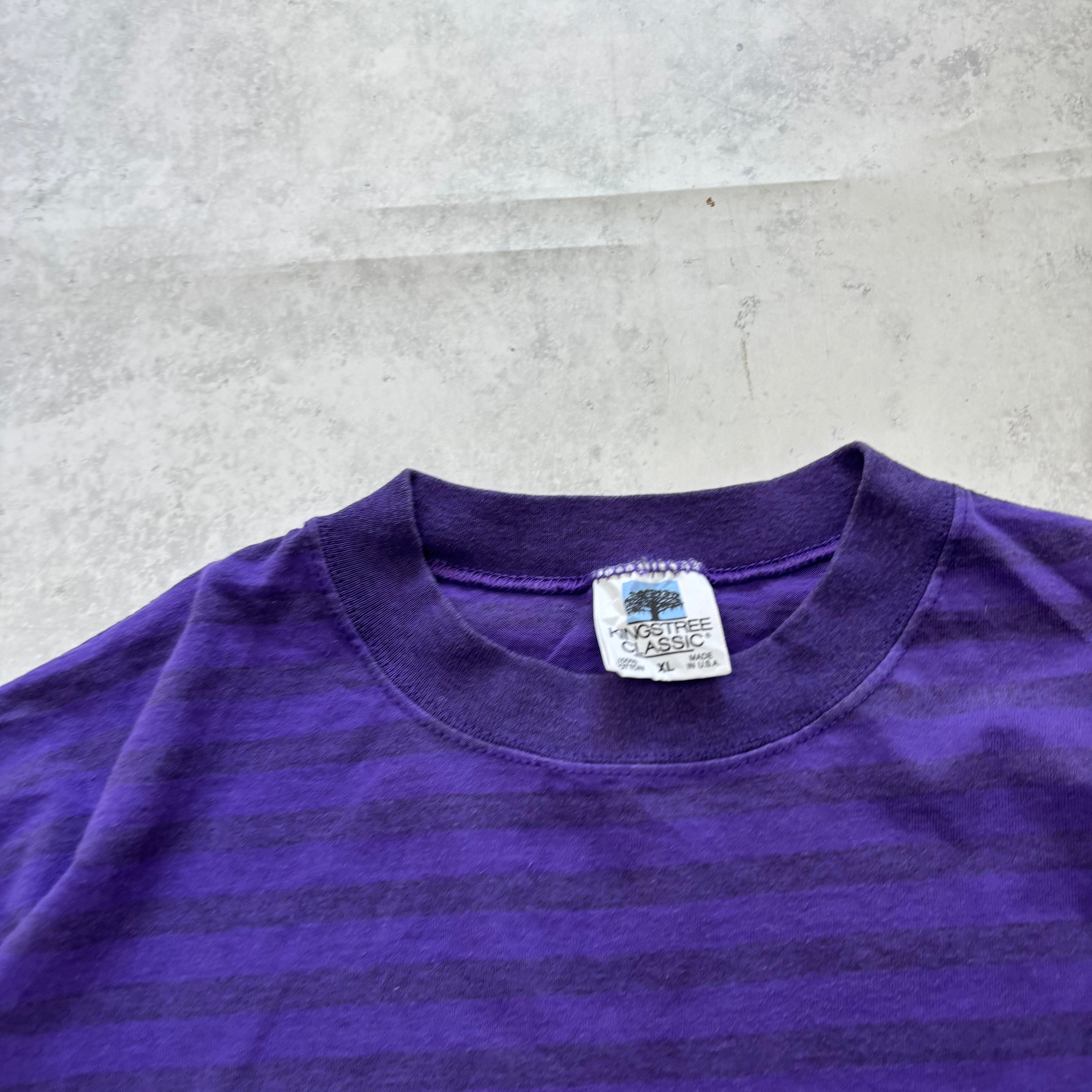 Vintage T Shirt Mens XL Purple Single Stitch 90s Striped (E)
