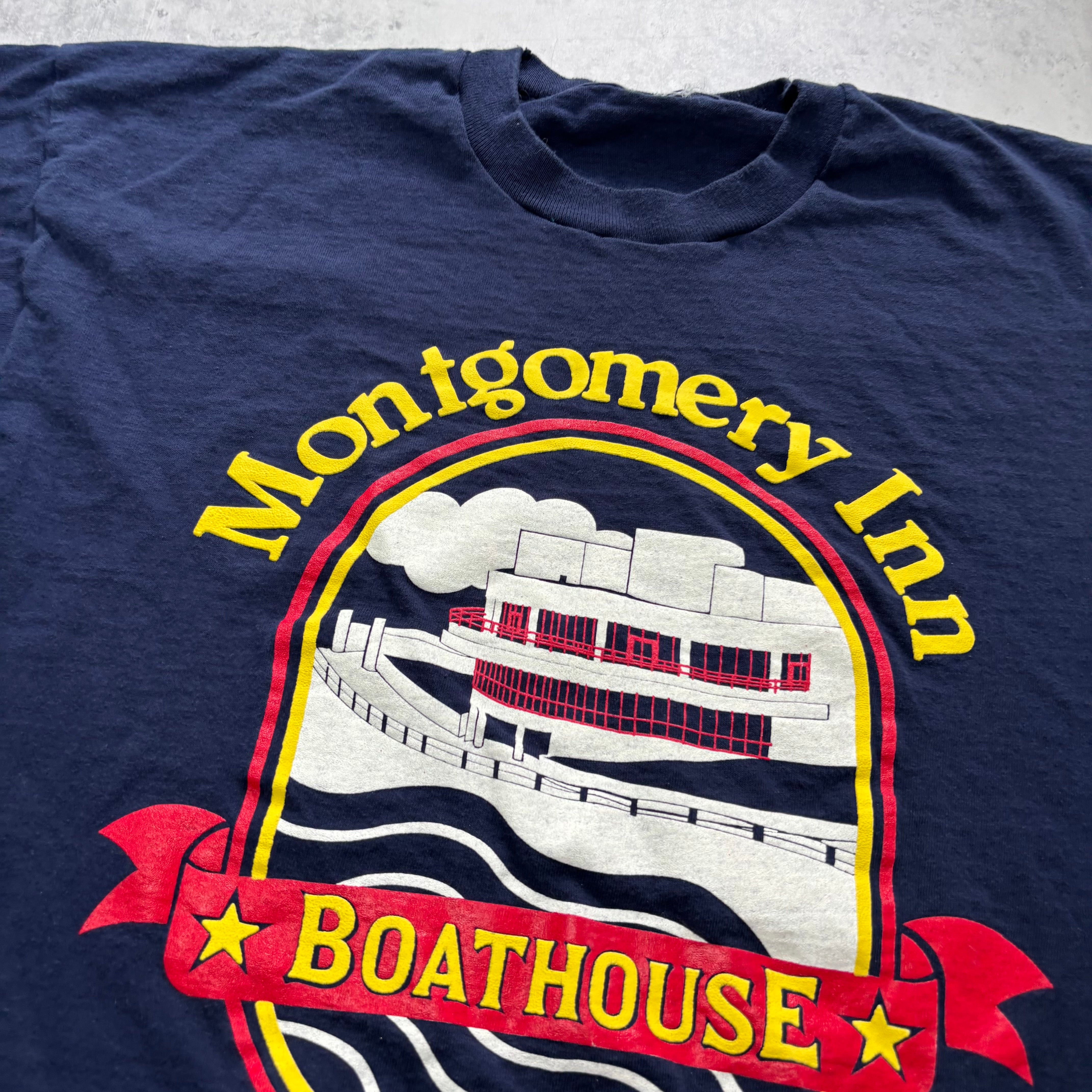 Vintage T Shirt Mens Large Navy Blue Single Stitch Graphic Print 90s USA (E)