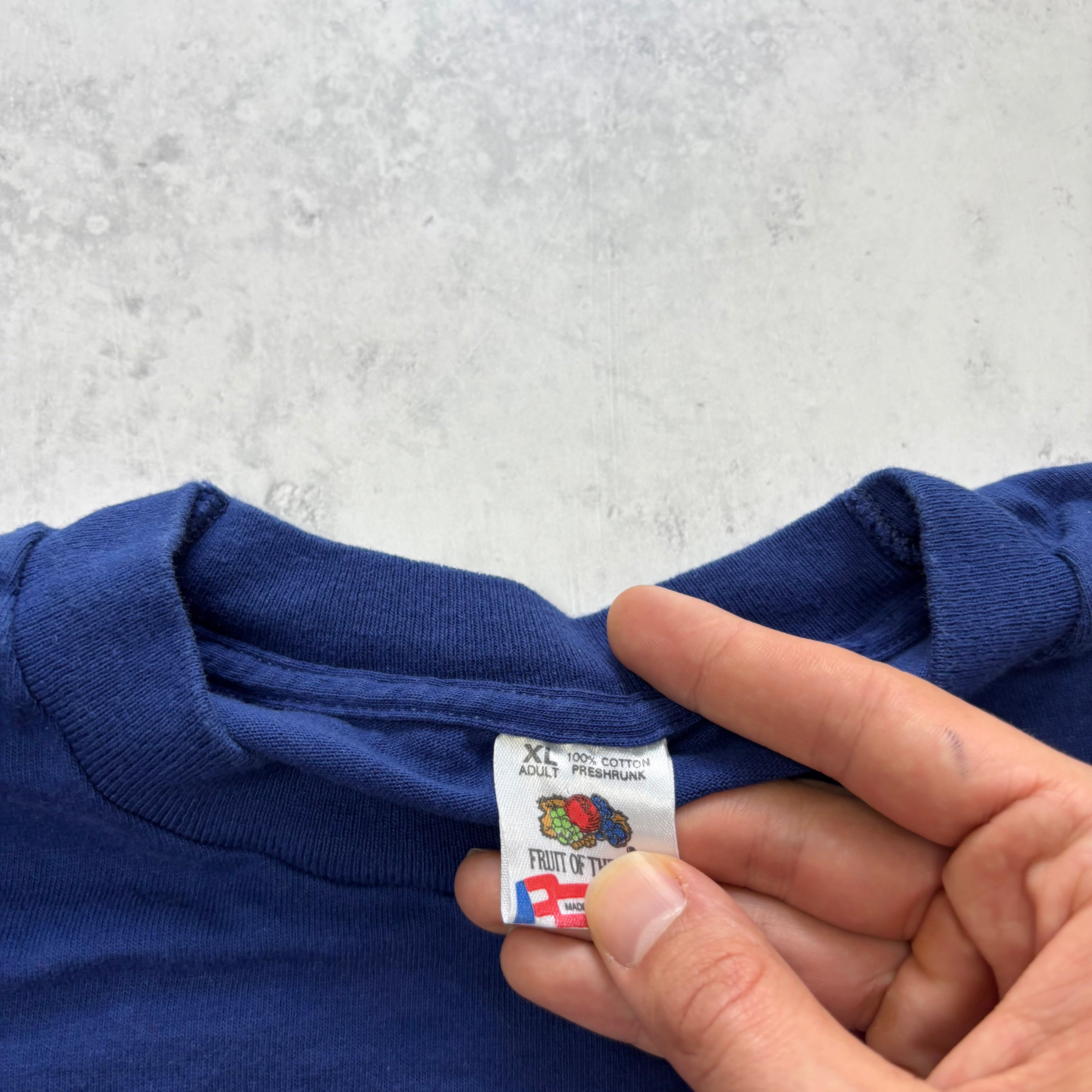 Vintage T Shirt Mens XL Blue Single Stitch Graphic Print 90s USA Funny (E)