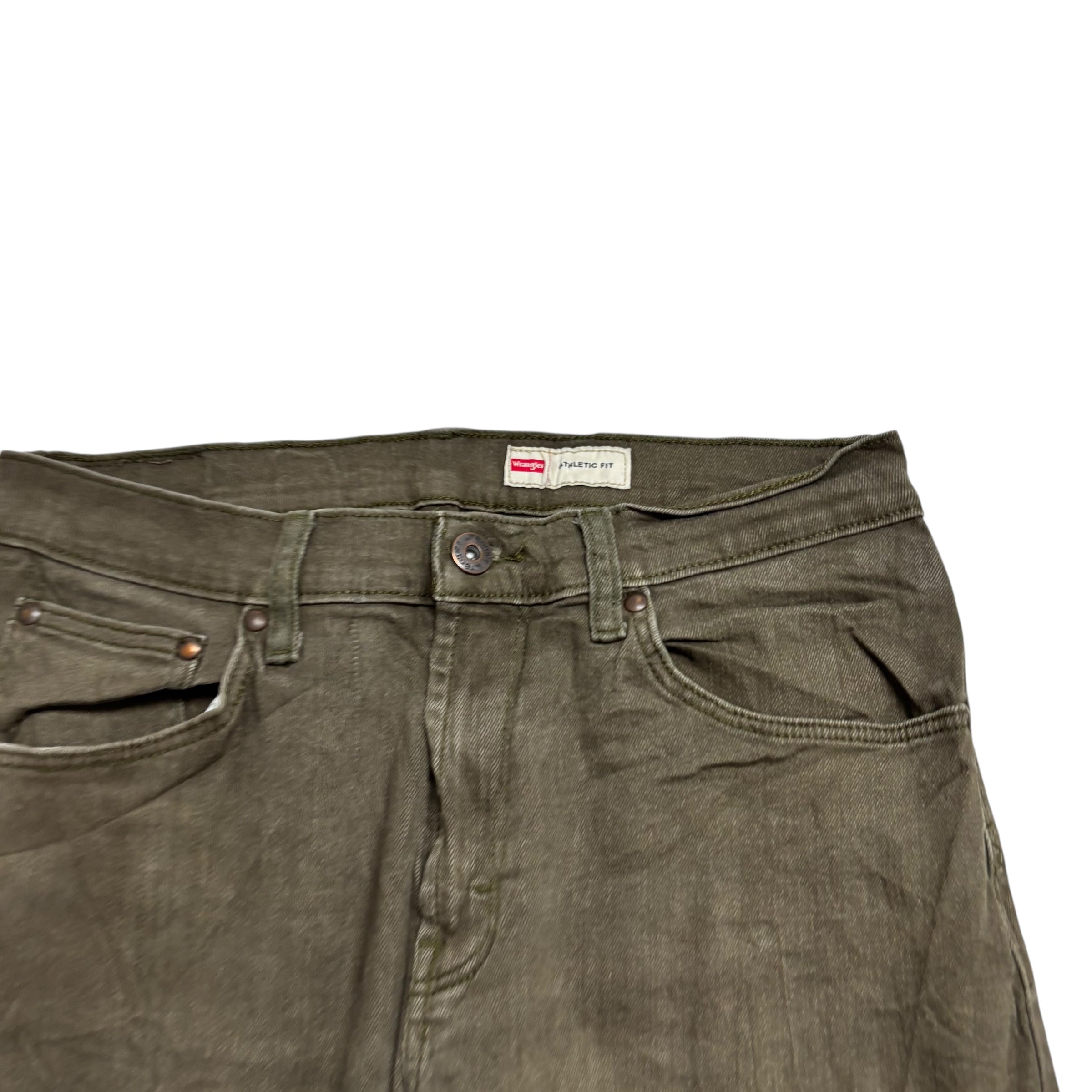 Wrangler Jeans W30 L32 Mens Green Athletic Tapered Fit Stretch Denim (E)