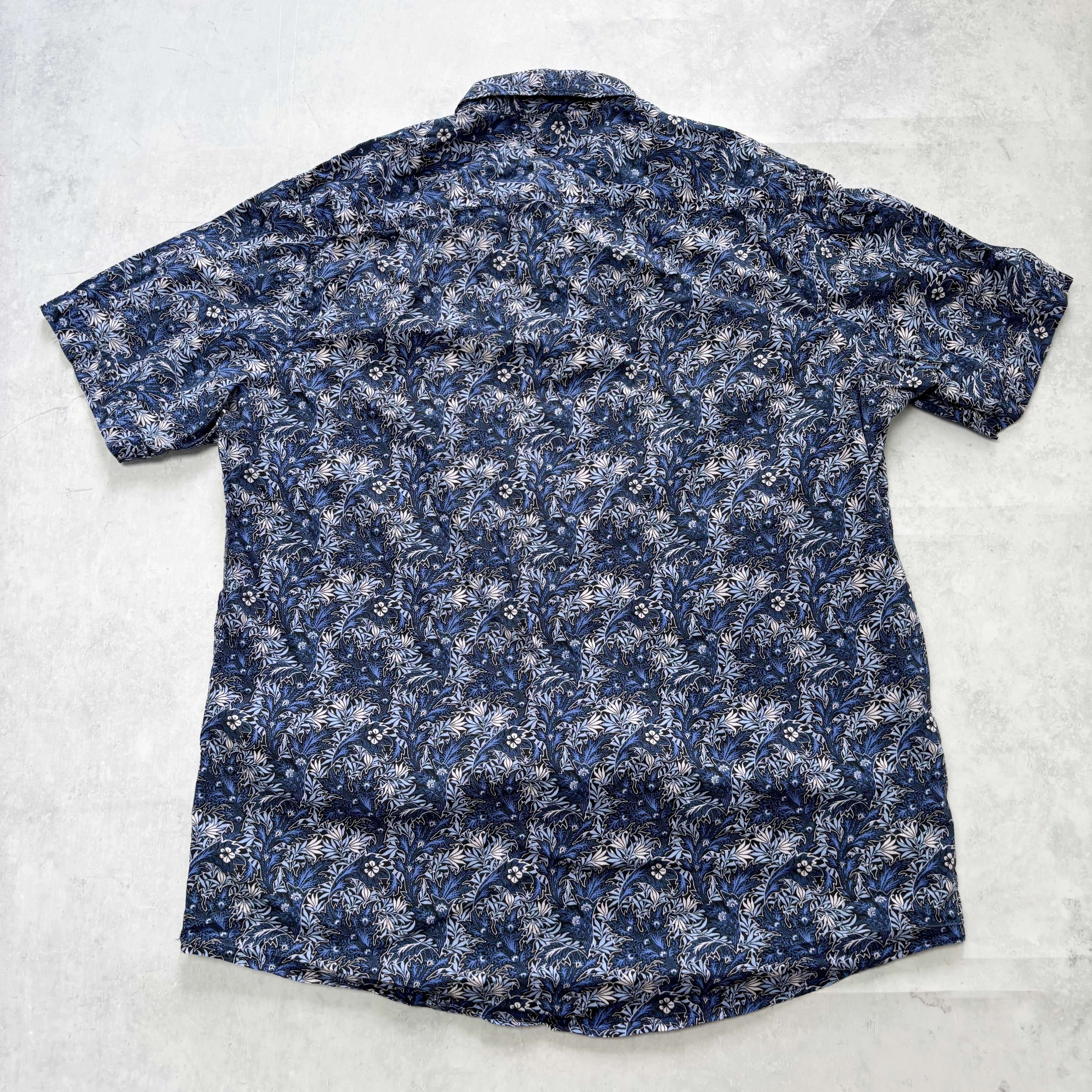 Hawaiian Shirt Mens Medium Blue Floral Aloha Short Sleeve (E)