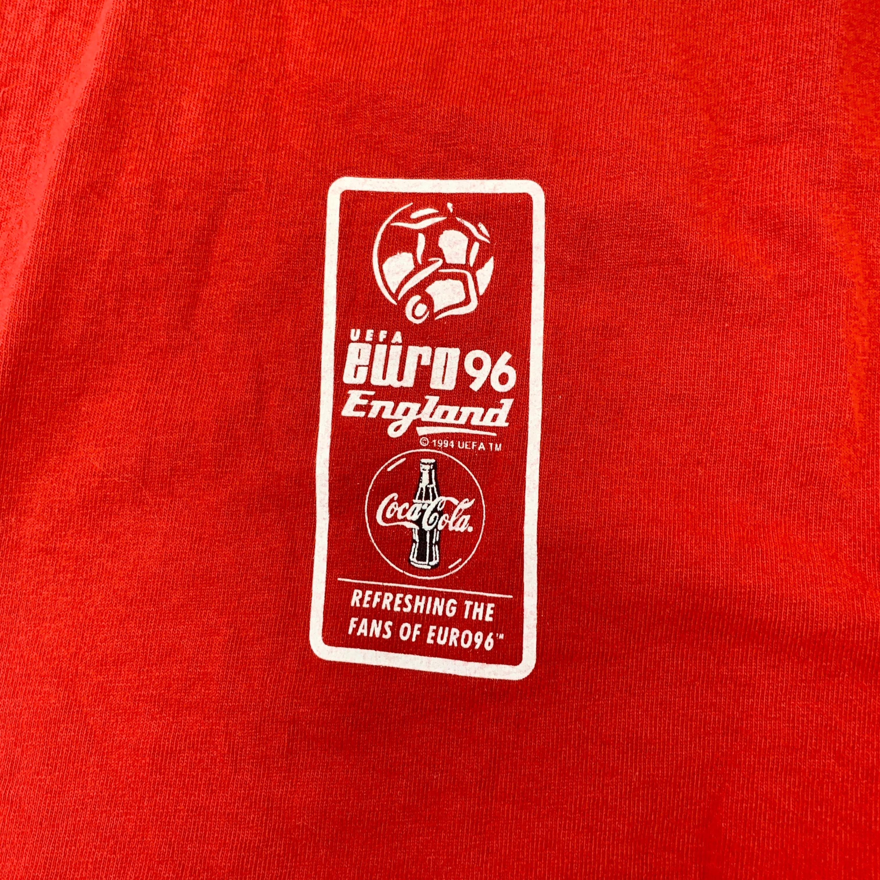 Vintage T Shirt Mens Large Red Single Stitch Graphic 90s Euros Football (E)