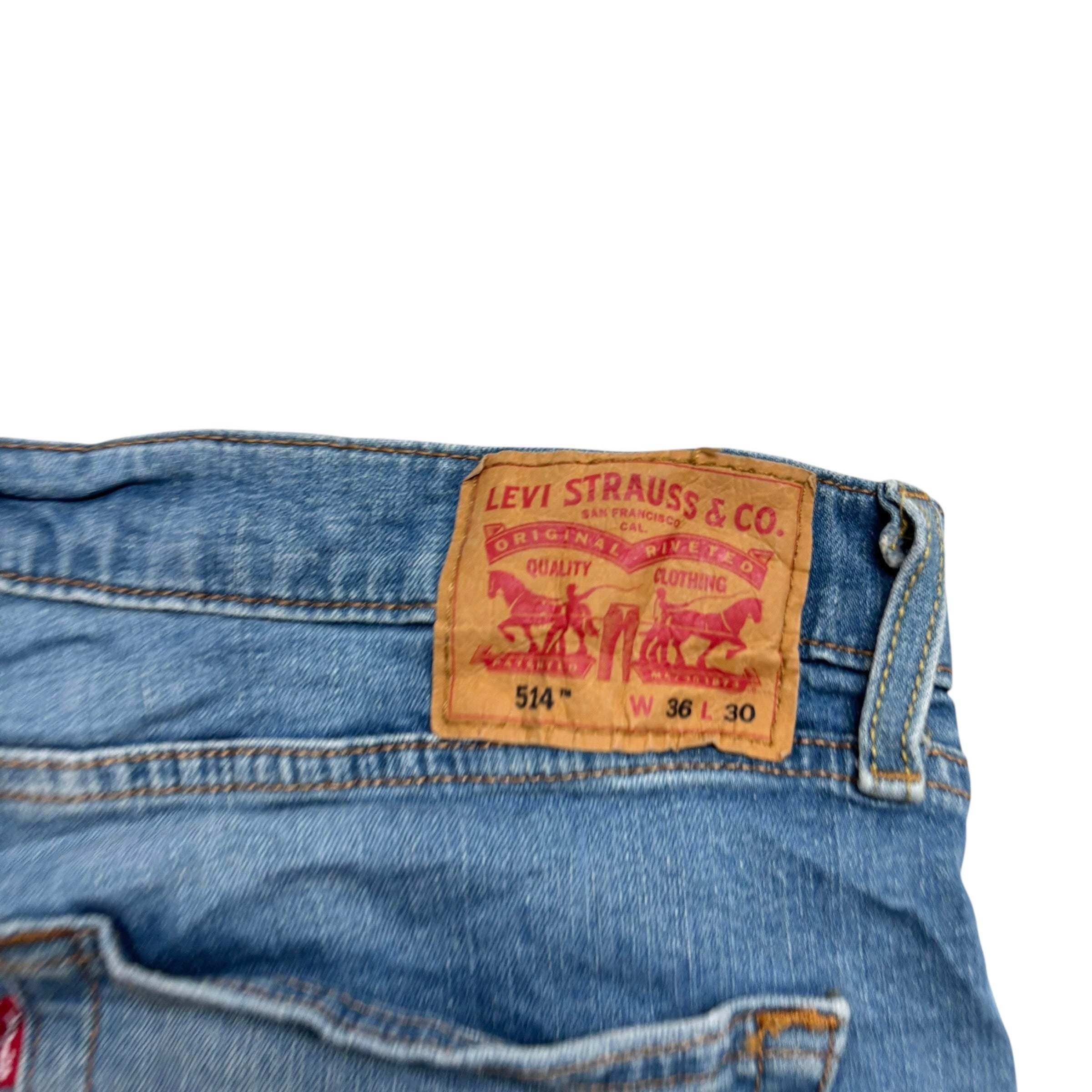 Levis 514 Jeans W36 L30 Mens Mid Blue Regular Straight Fit Stretch Denim (E)