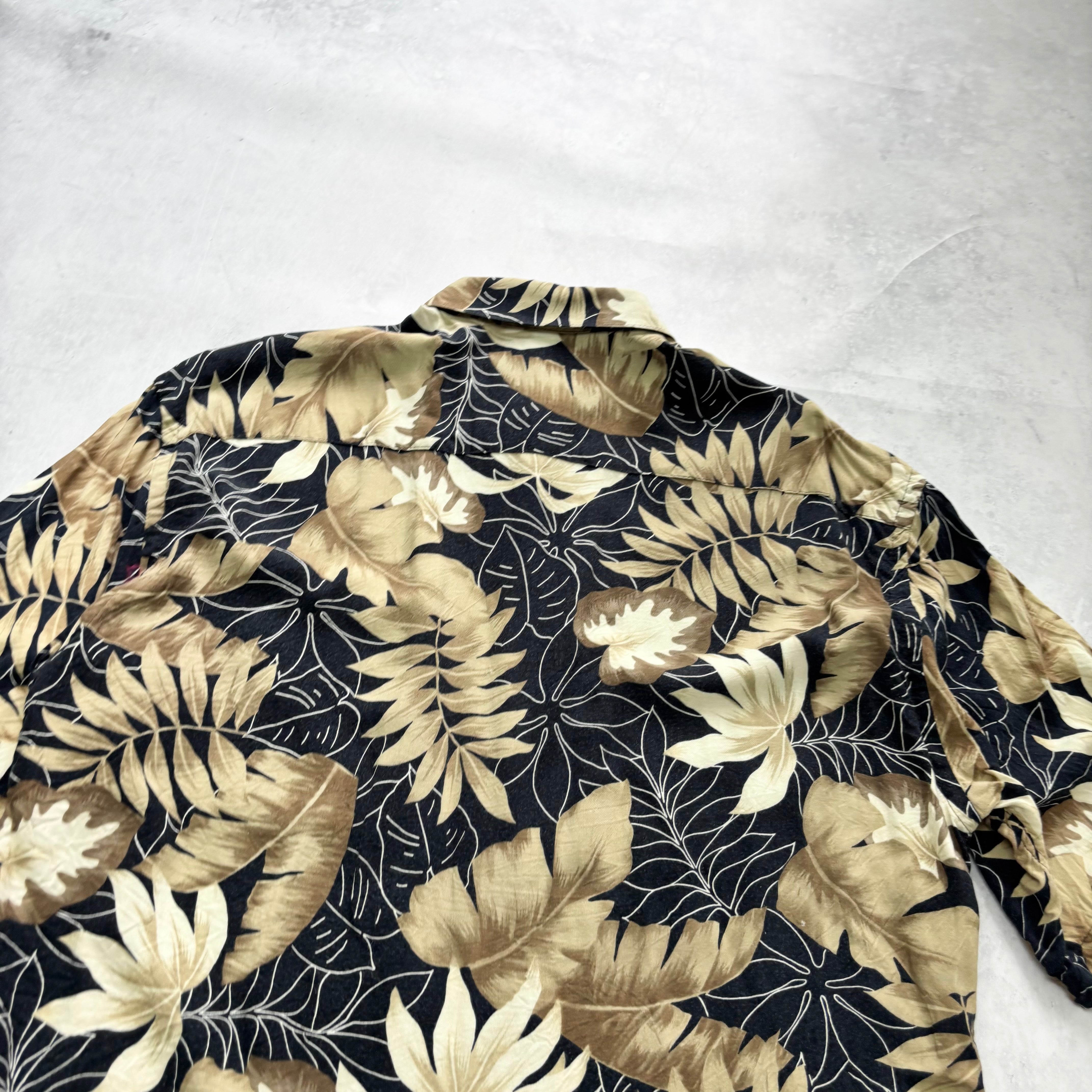 Vintage Hawaiian Shirt Mens Large Black Floral Aloha Short Sleeve Rayon (E)