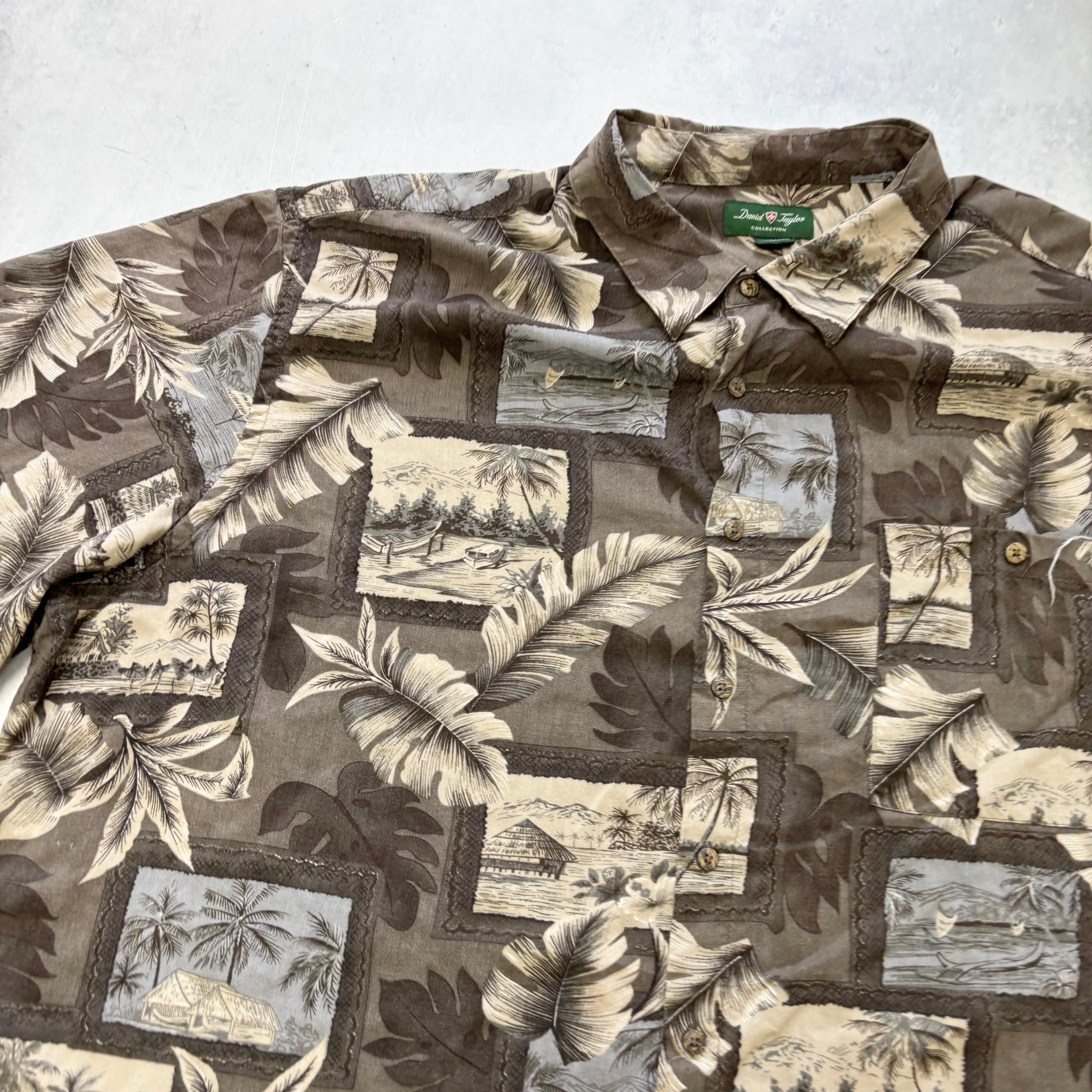 Vintage Hawaiian Shirt Mens 3XL Tall Brown Floral Aloha Short Sleeve Rayon (E)