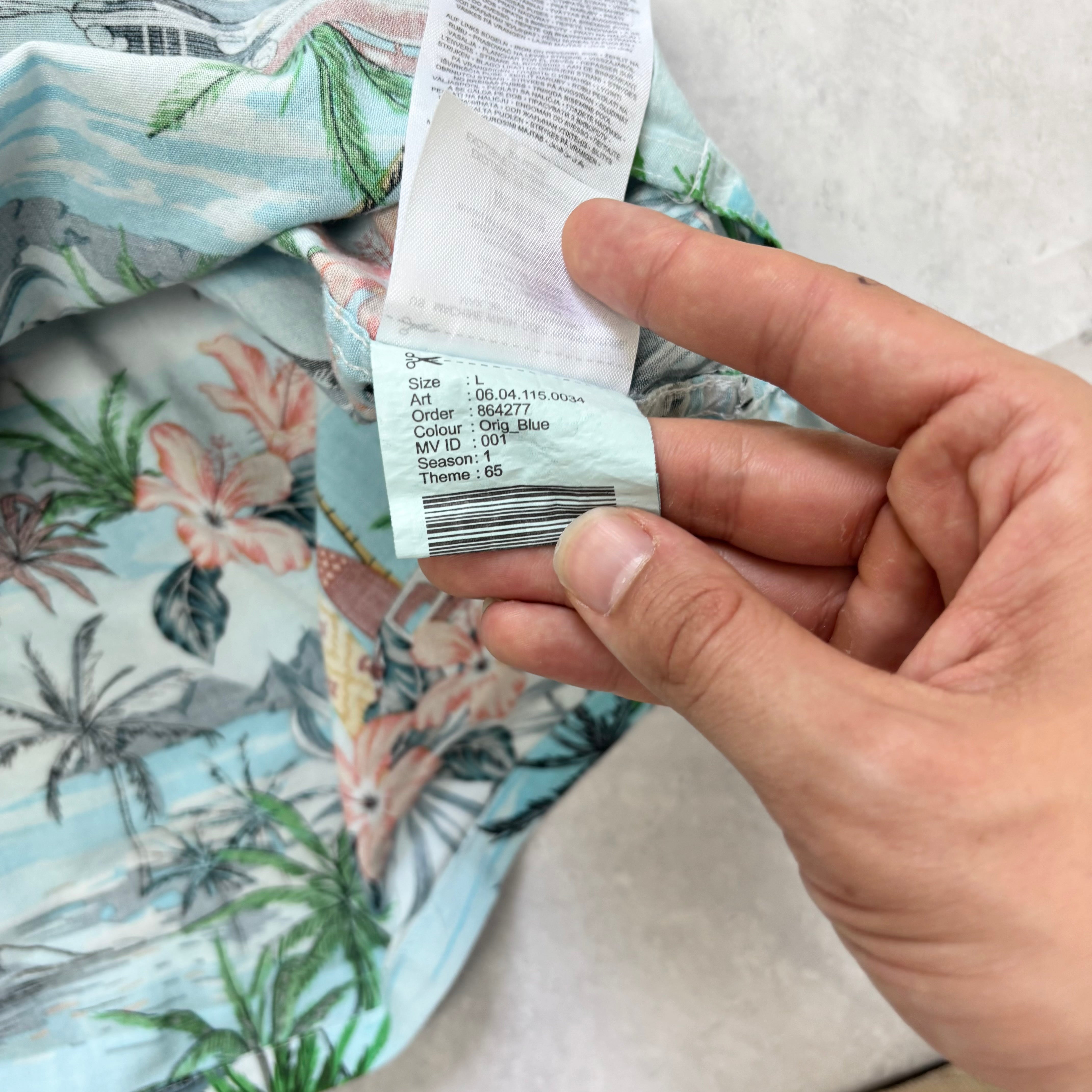 Hawaiian Shirt Mens Large Blue Floral Aloha Short Sleeve Viscose (E)