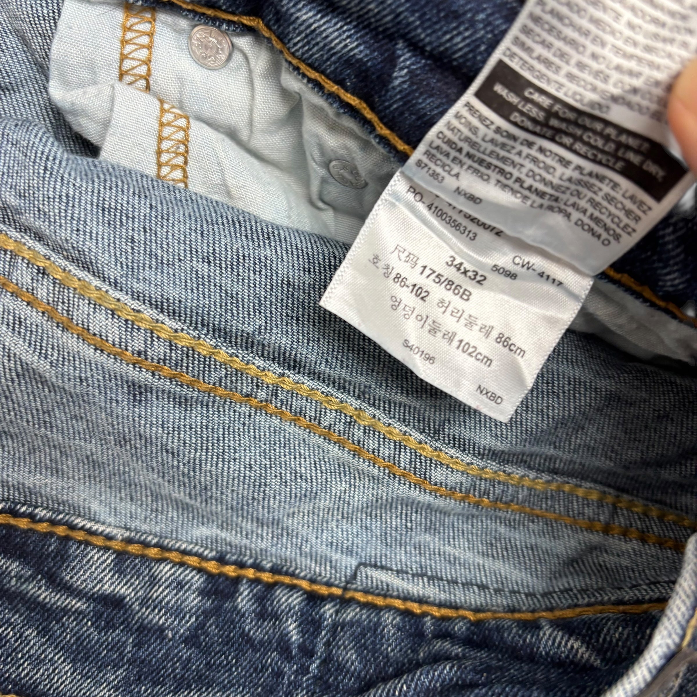 Levis Denizen Jeans W34 L32 Mens Mid Blue Slim Straight Fit Stretch Denim (E)