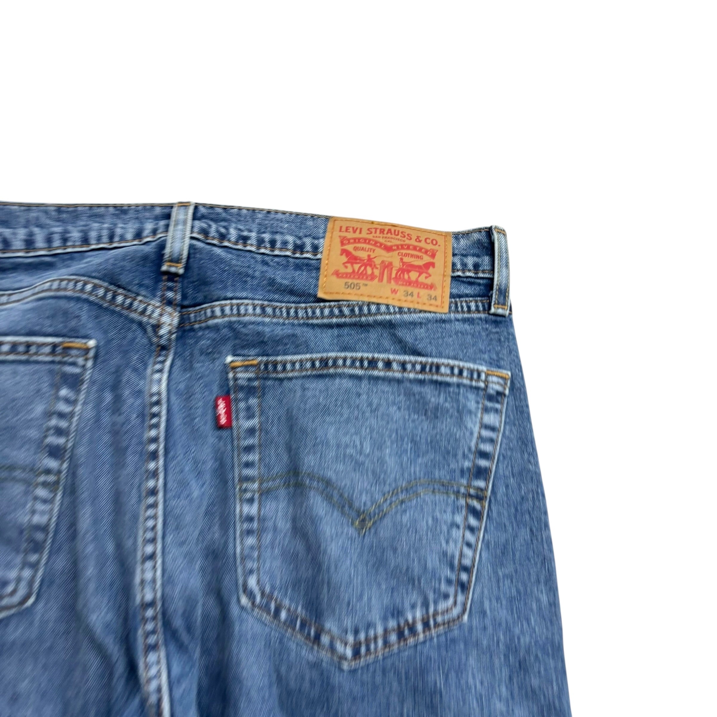 Levis 505 Jeans W33 L34 Mens Mid Blue Regular Straight Fit Stretch Denim (E)