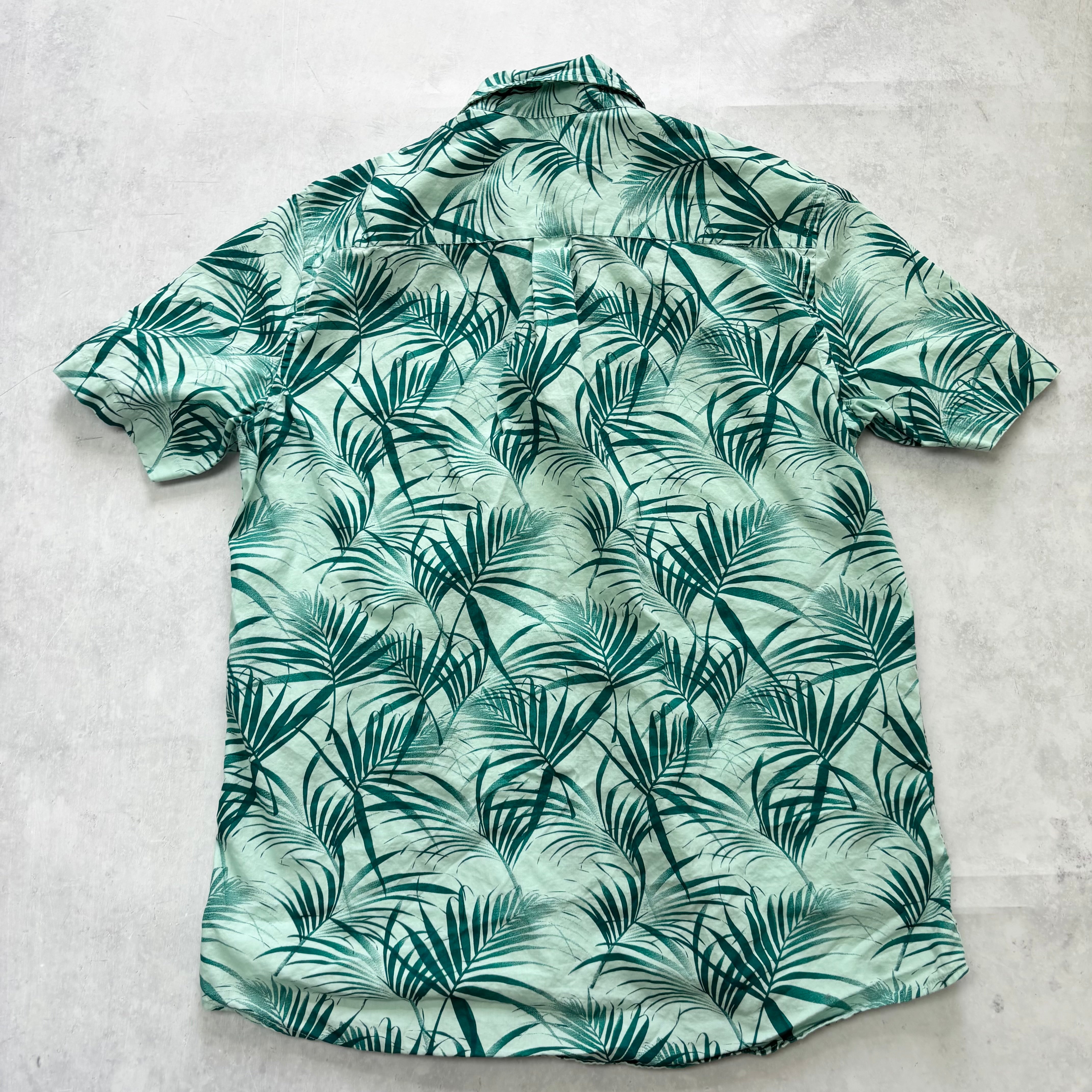 Vintage Chaps Hawaiian Shirt Mens Medium Green Floral Short Sleeve Cotton (E)