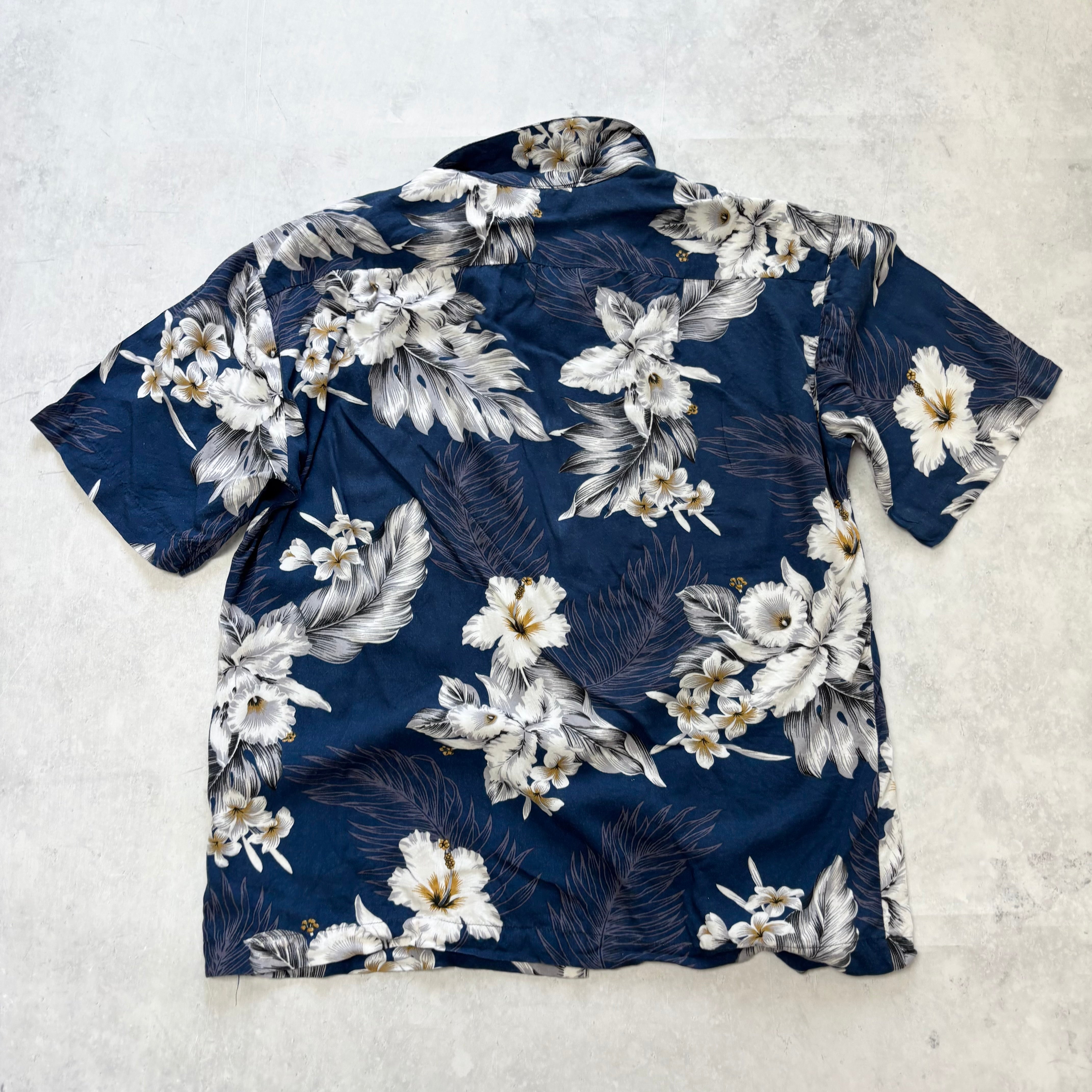 Vintage Hawaiian Shirt Mens Small Blue Floral Aloha Short Sleeve Rayon (E)