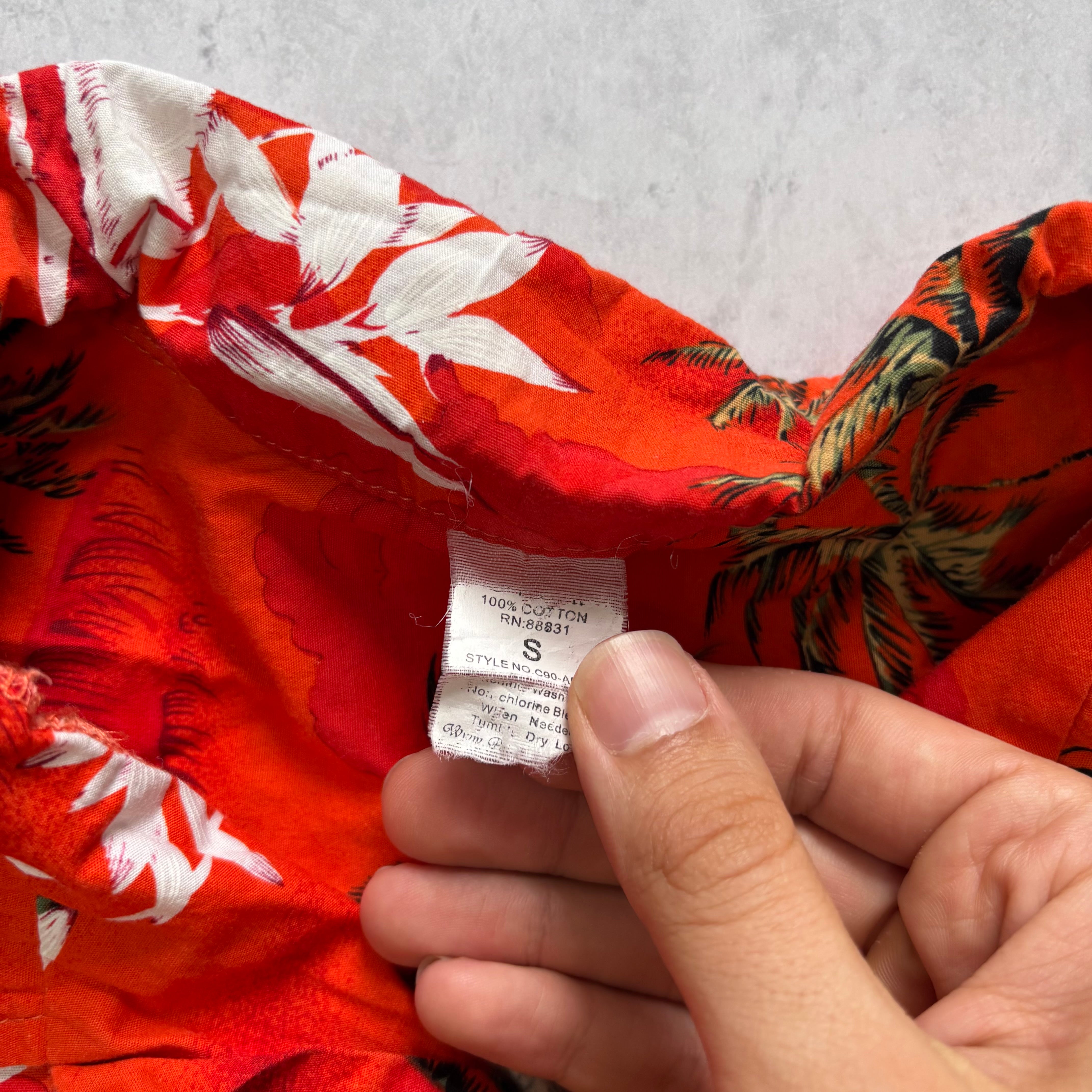 Vintage Hawaiian Shirt Mens Small Orange Floral Aloha Short Sleeve Cotton (E)