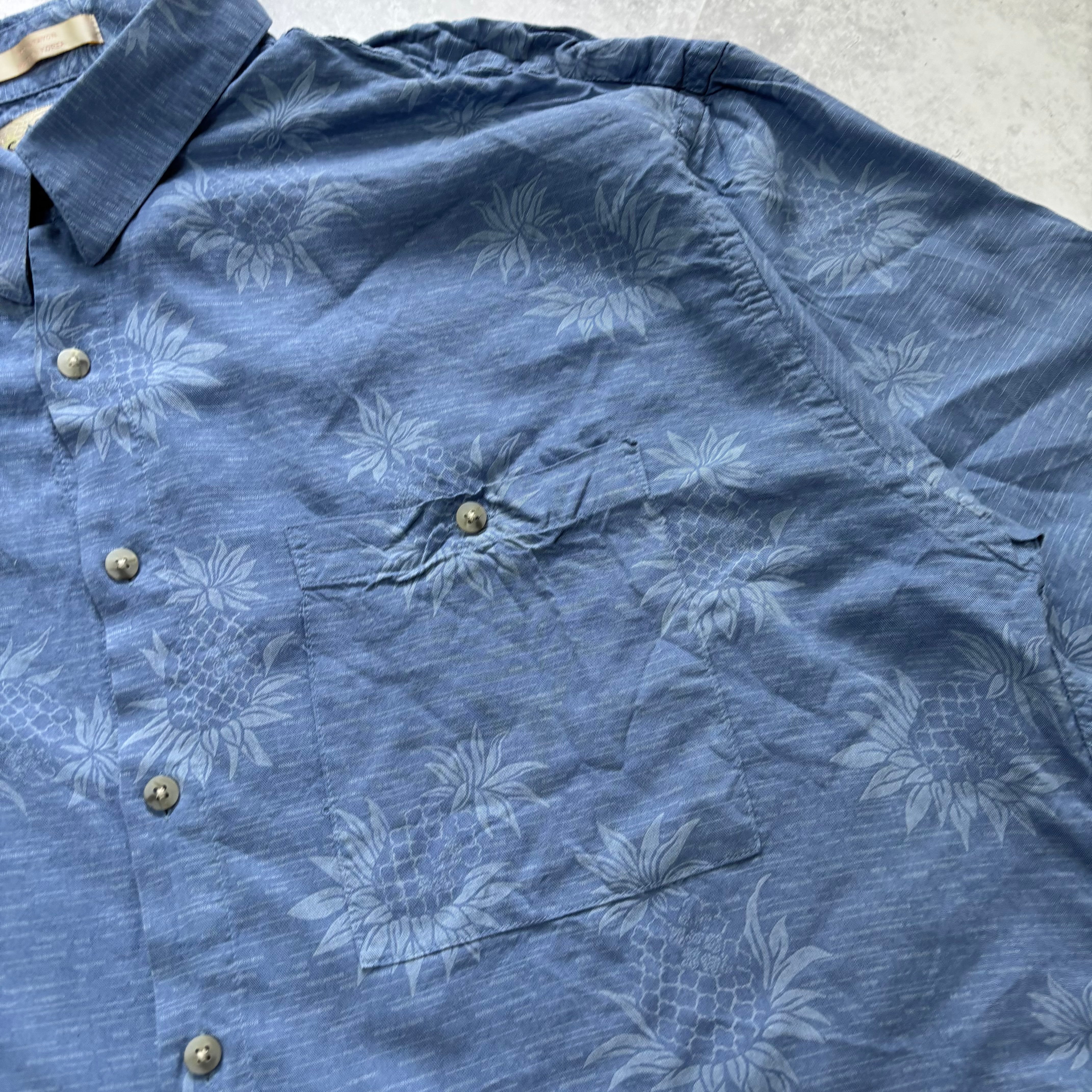 Vintage Hawaiian Shirt Mens XL Blue Floral Aloha Short Sleeve Rayon (E)