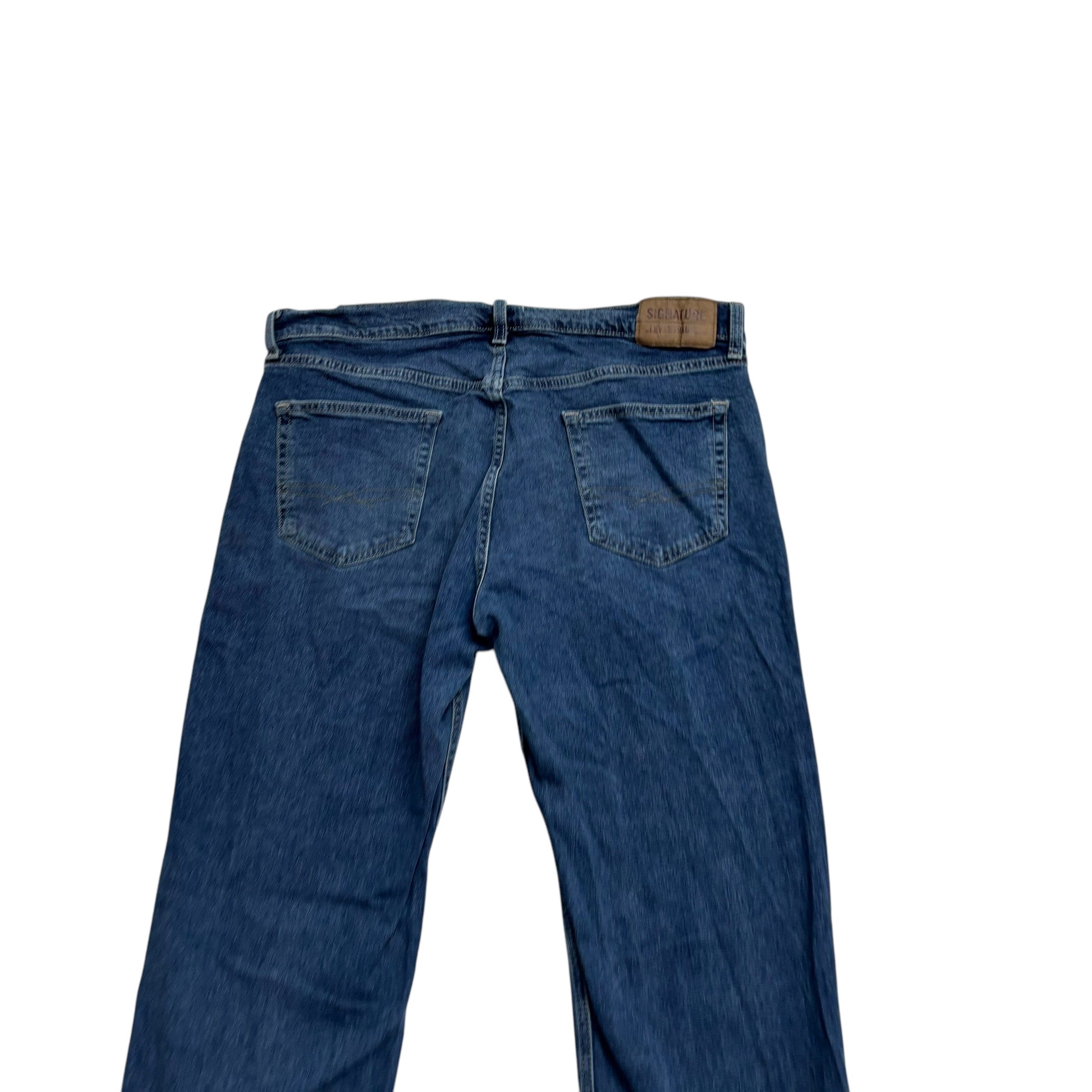 Levis Signature Jeans W36 L29 Mens Mid Blue Relaxed Straight Fit Stretch Denim (E)