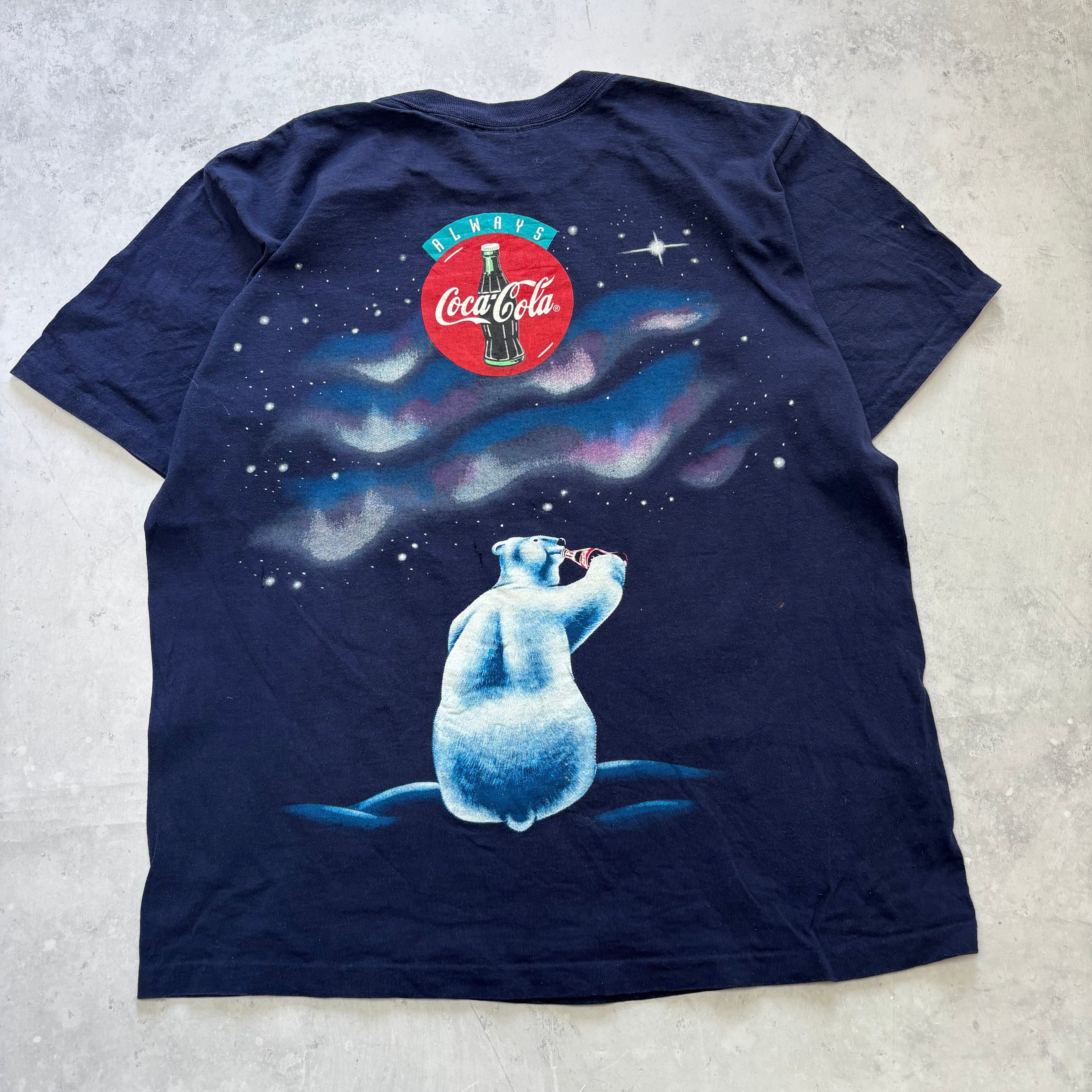 Vintage T Shirt Mens XL Navy Blue Single Stitch Graphic Print 90s Coca Cola (F)