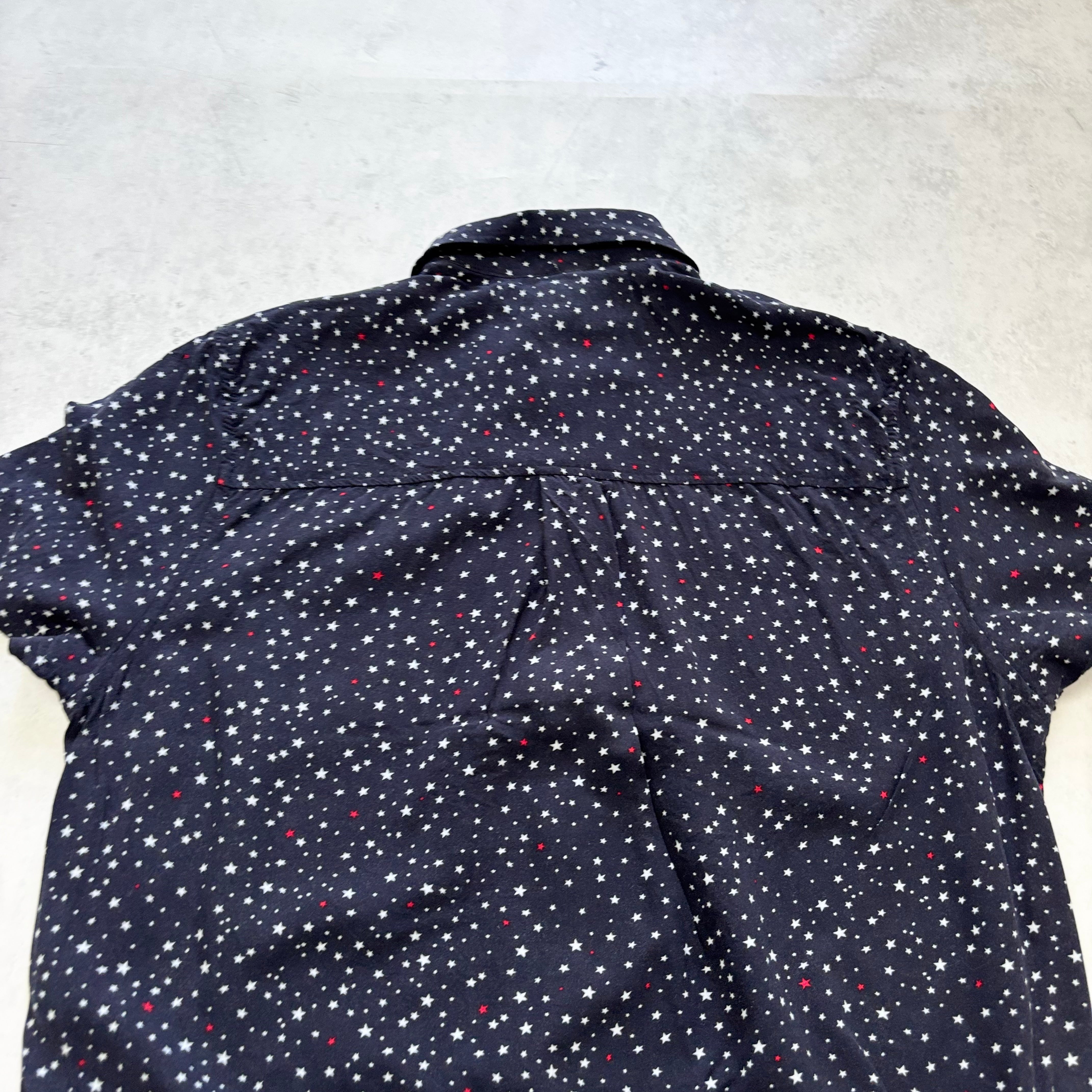 H&M Shirt Mens Small Navy Blue Short Sleeve Viscose Stars (E)