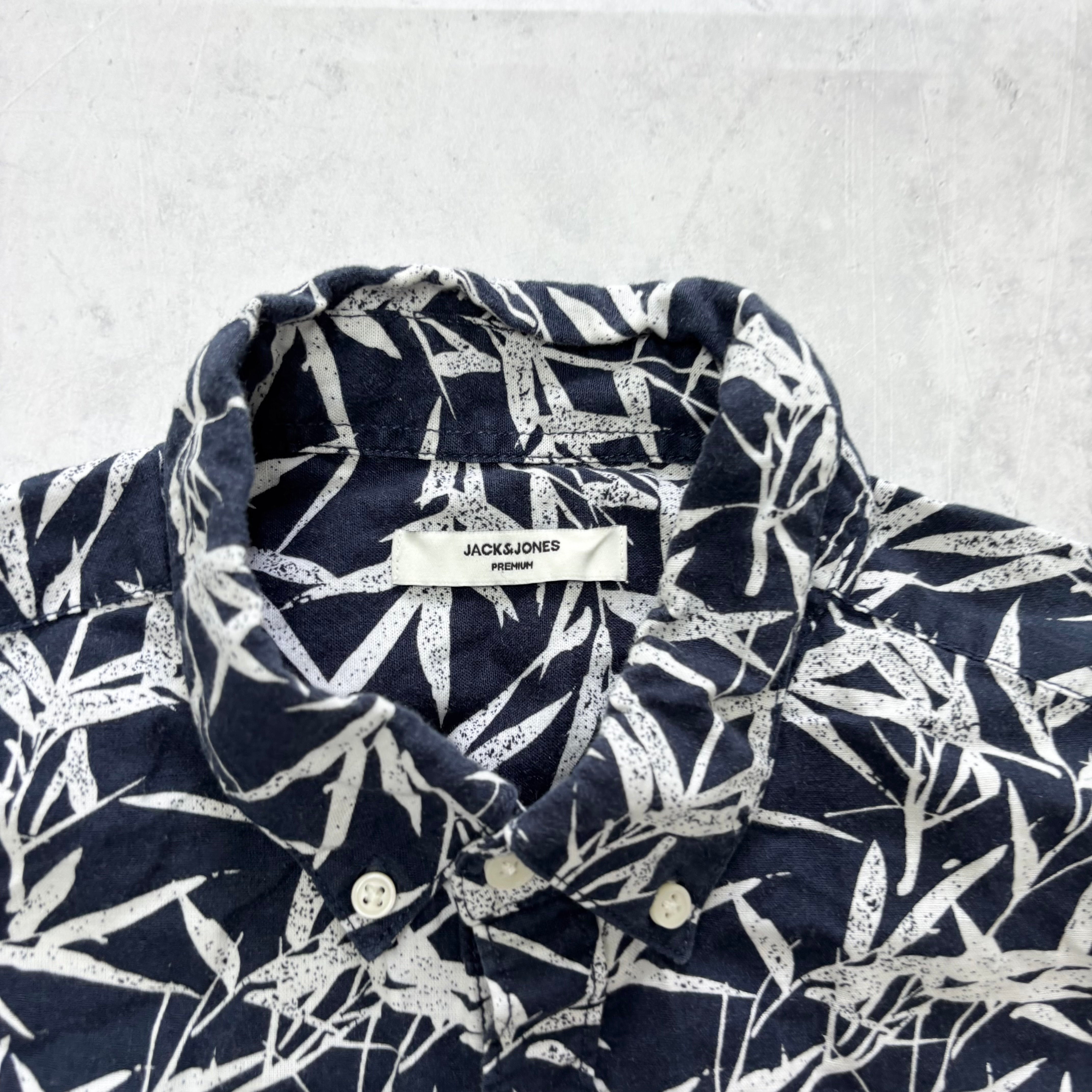 Jack & Jones Shirt Mens Large Navy Long Sleeve Cotton Pattern Regular Fit (E)