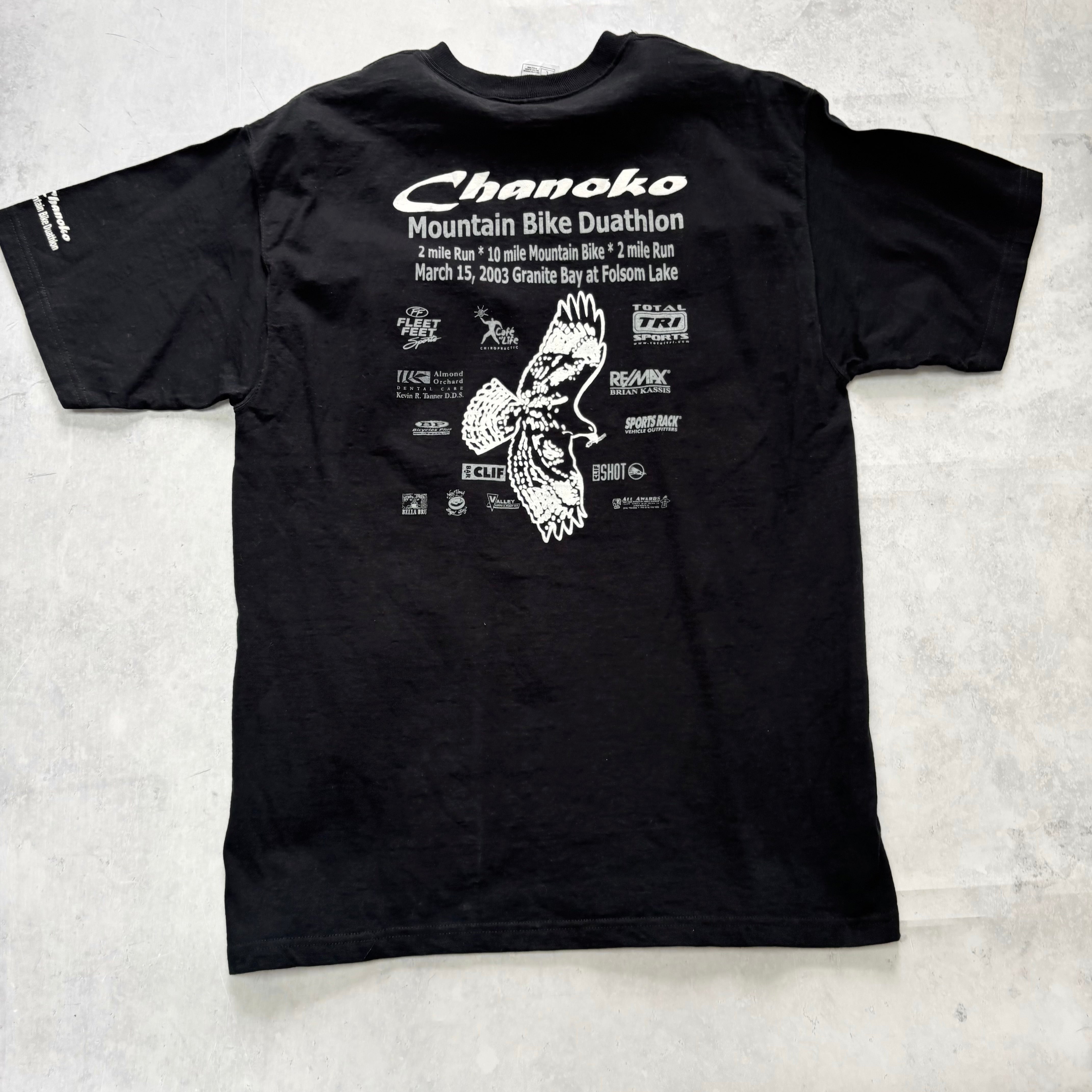 Vintage T Shirt Mens Large Black Graphic Print 00s Biking Cycling (E)