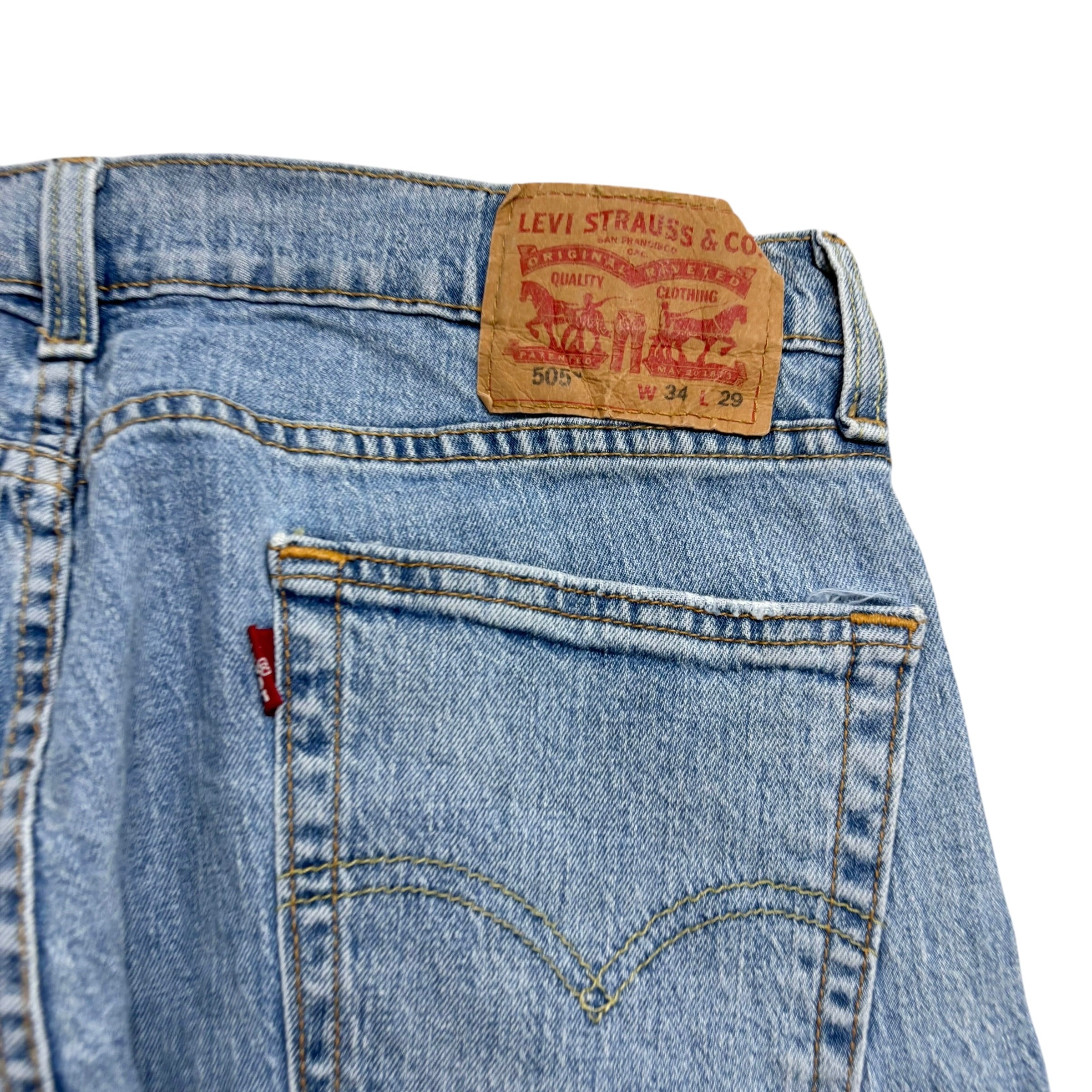 Levis 505 Jeans W34 L29 Mens Light Blue Regular Straight Fit Stretch Denim