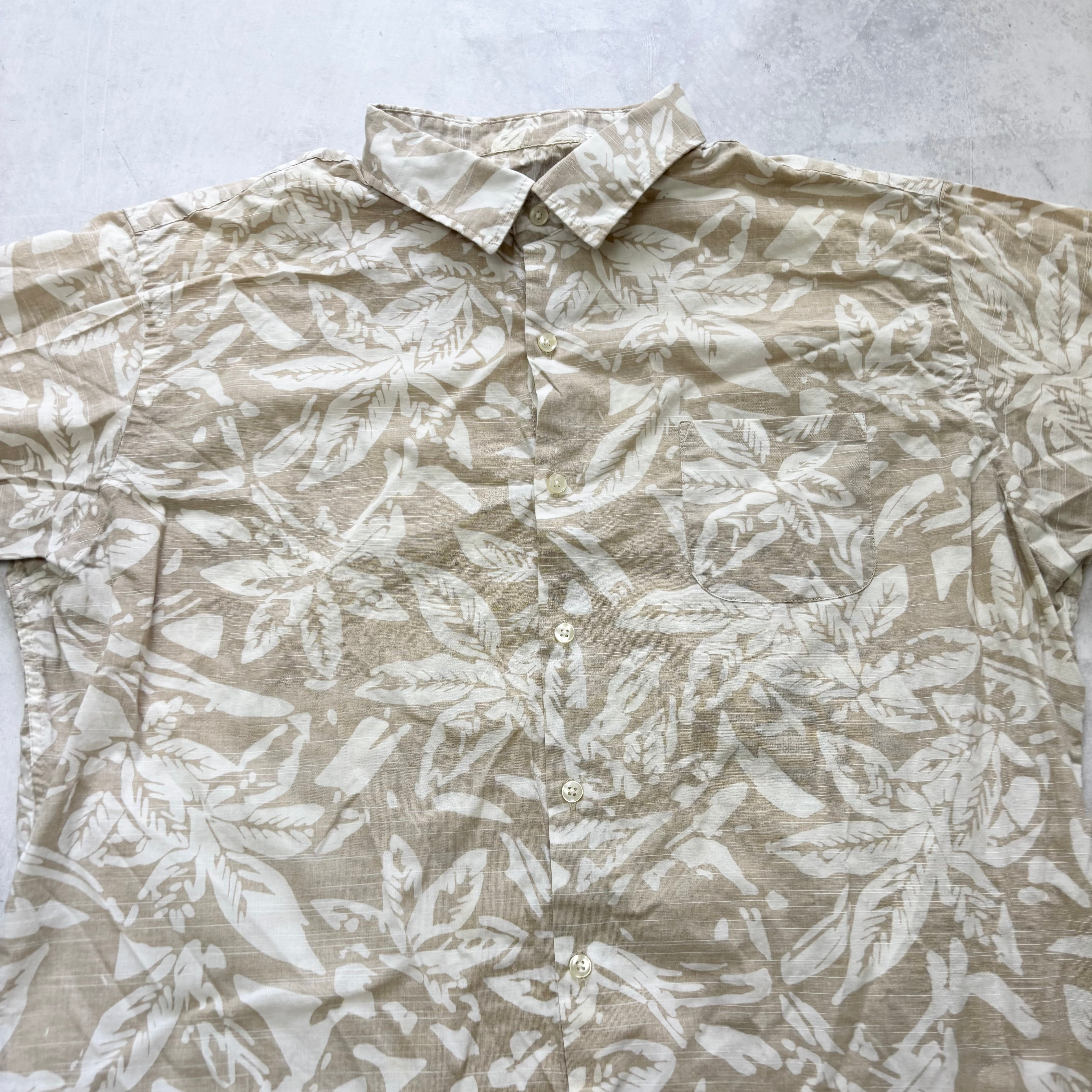 Hawaiian Shirt Mens XL Beige Floral Aloha Short Sleeve Cotton (E)