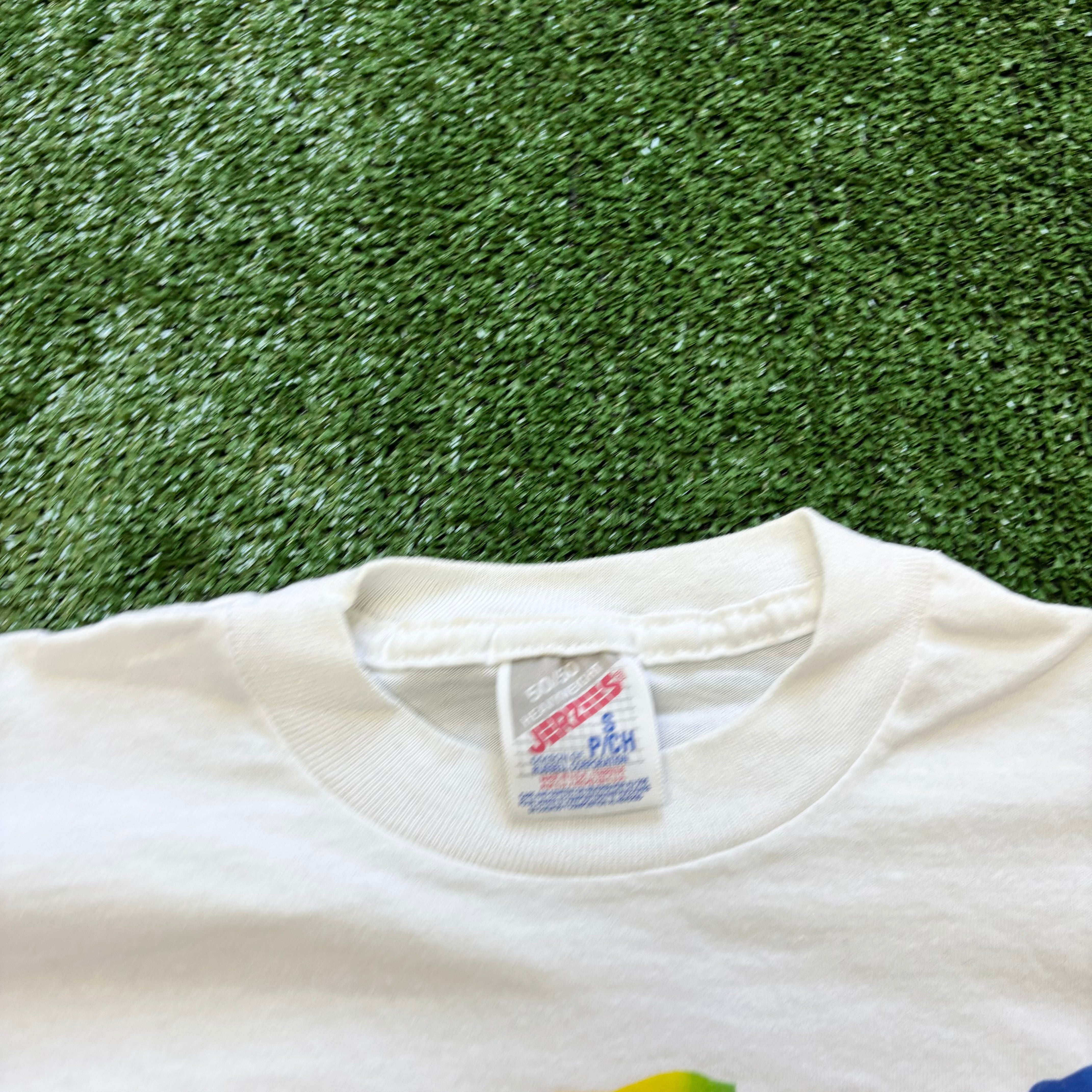 Vintage T Shirt Mens Small White Graphic Print 90s USA