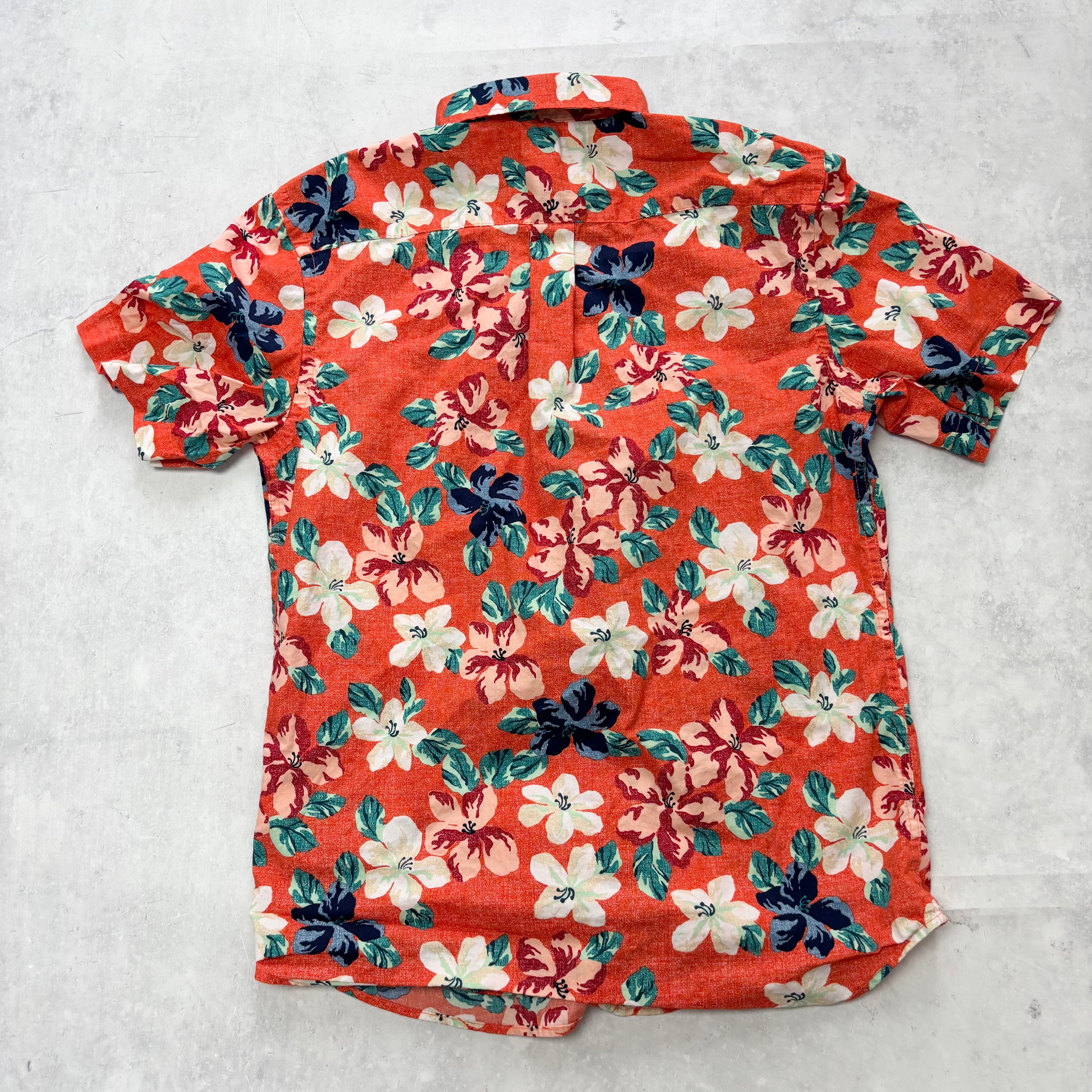 Old Navy Hawaiian Shirt Mens Small Orange Aloha Short Sleeve Cotton Slim Fit (E)