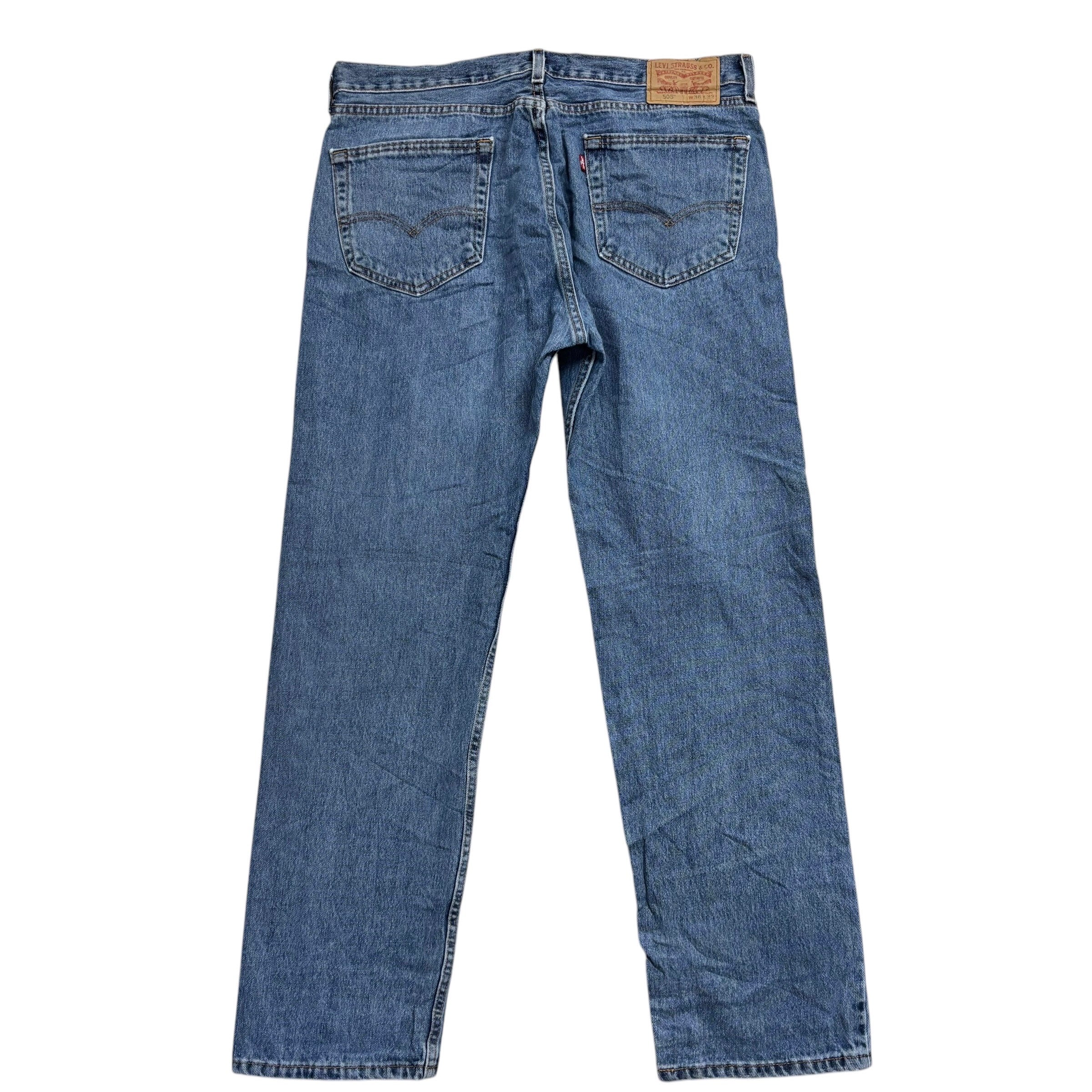 Levis 505 Jeans W36 L32 Mens Mid Blue Regular Straight Fit Denim (E)