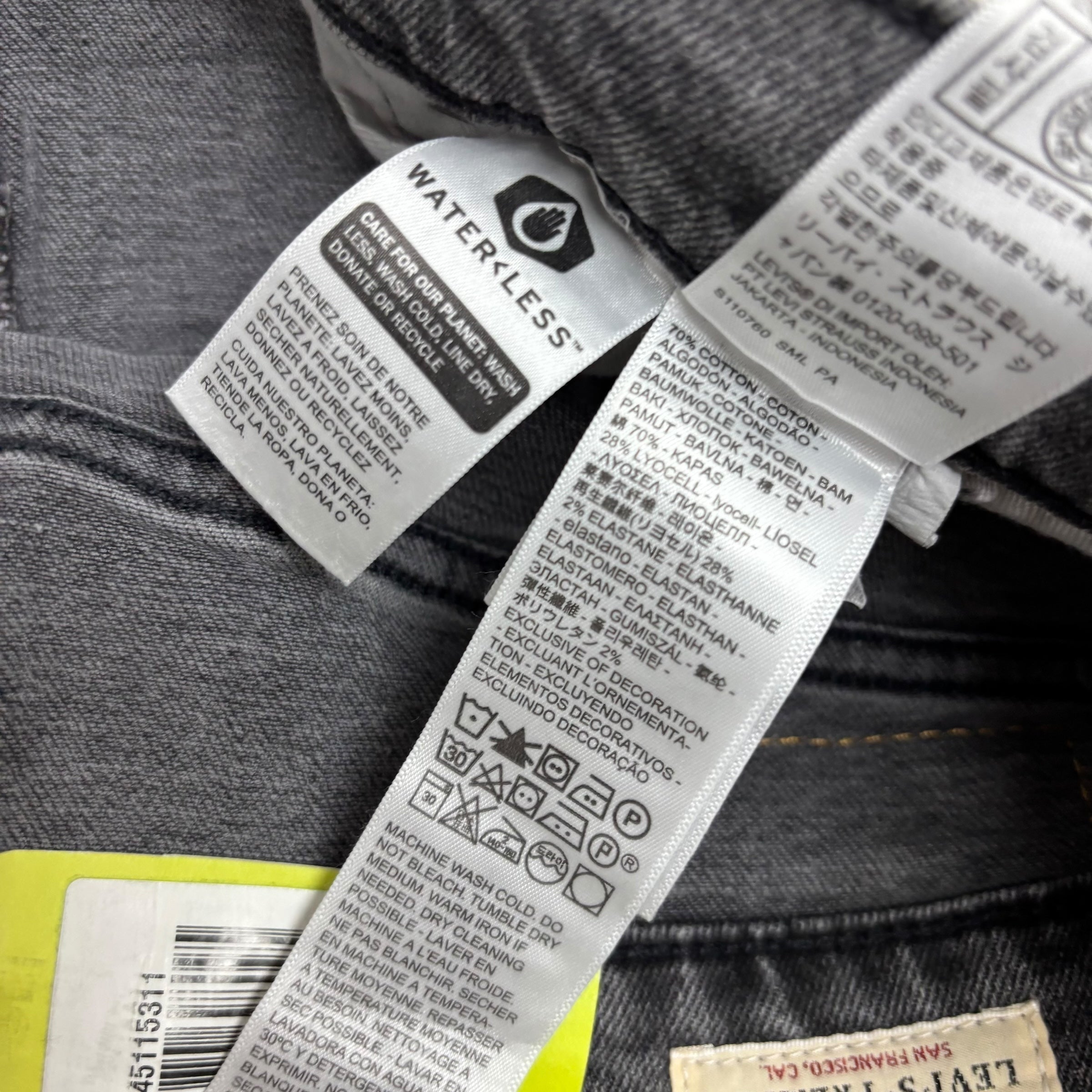 Levis 511 Jeans W33 L34 Mens Grey Slim Fit Stretch Denim (E)