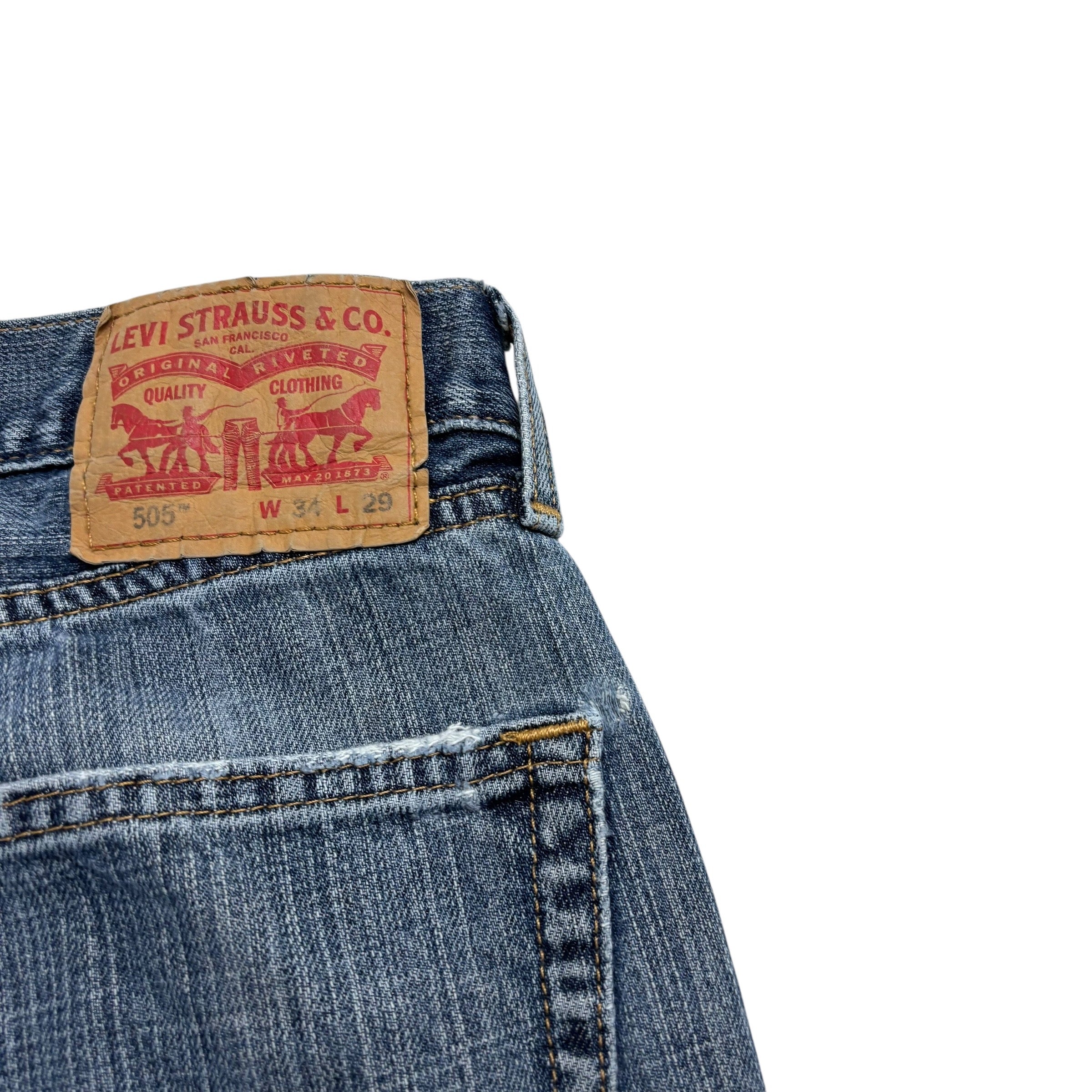 Levis 505 Jeans W34 L29 Mens Mid Blue Regular Straight Fit Denim (F)