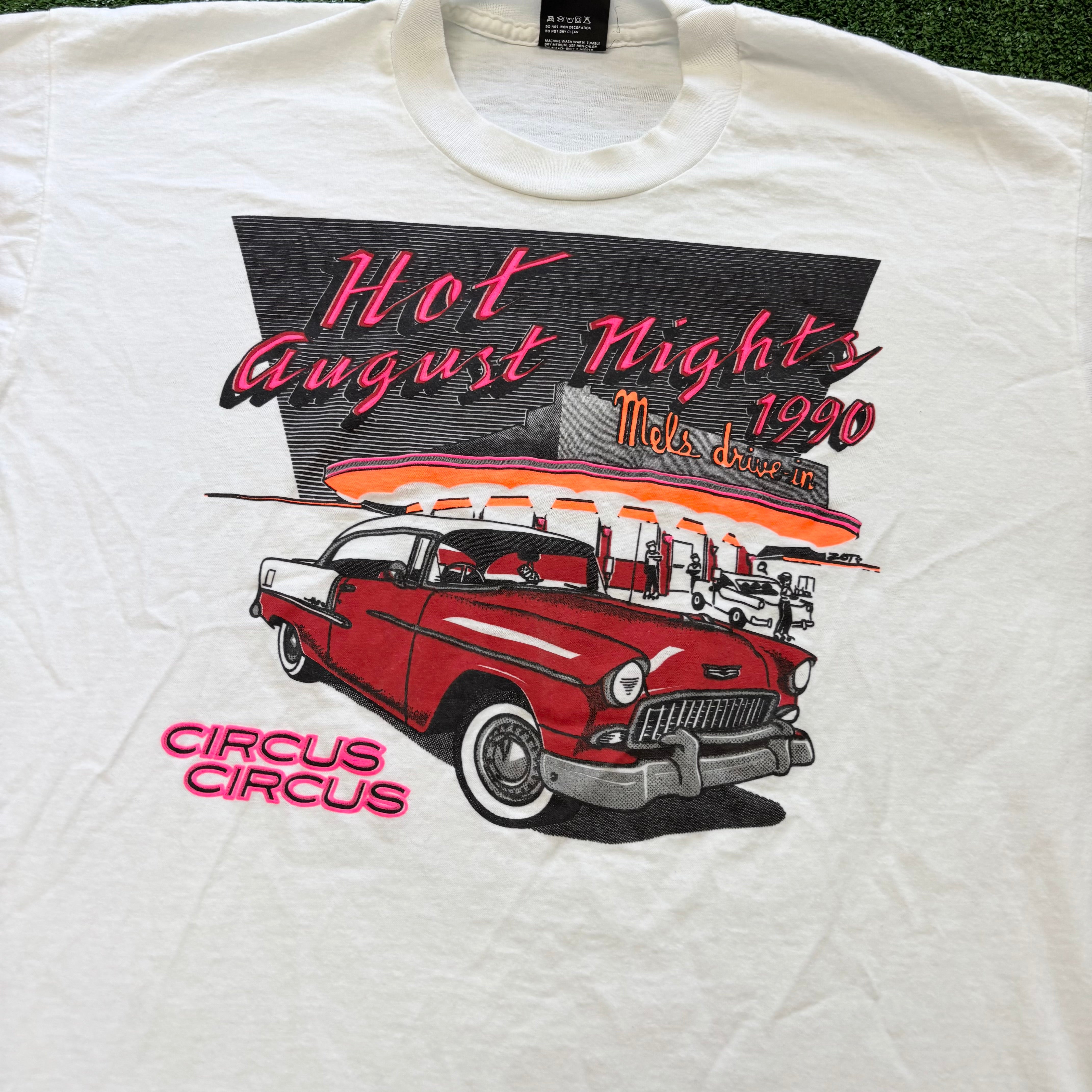 Vintage T Shirt Mens Large White Single Stitch Graphic Print 90s Cars (E)