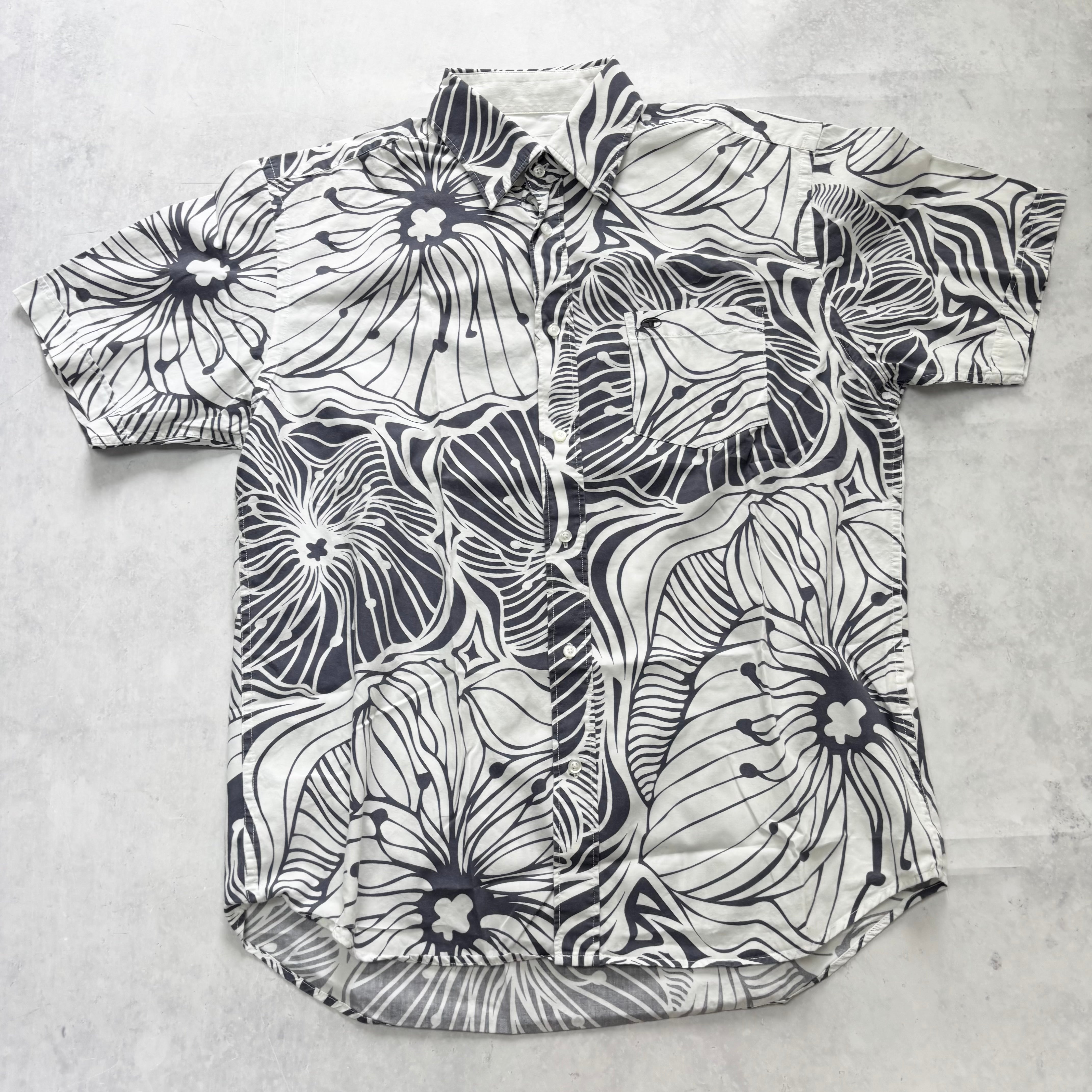 Hawaiian Shirt Mens Large White Floral Aloha Short Sleeve Cotton (E)