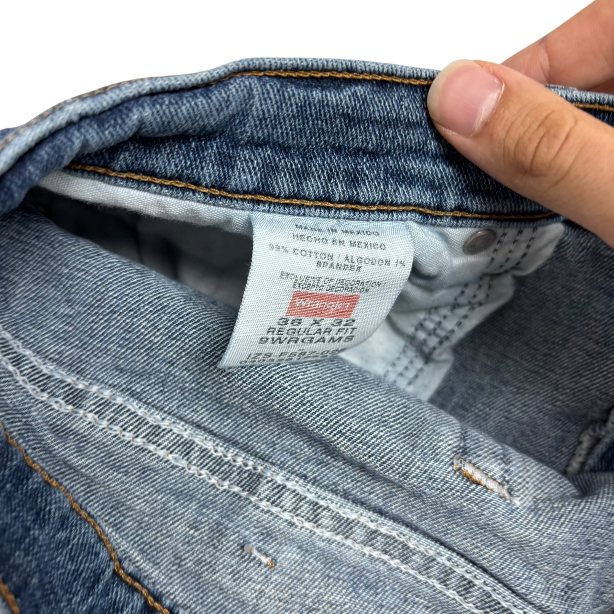 Wrangler Jeans W36 L32 Mens Mid Blue Regular Straight Fit Stretch Denim (E)