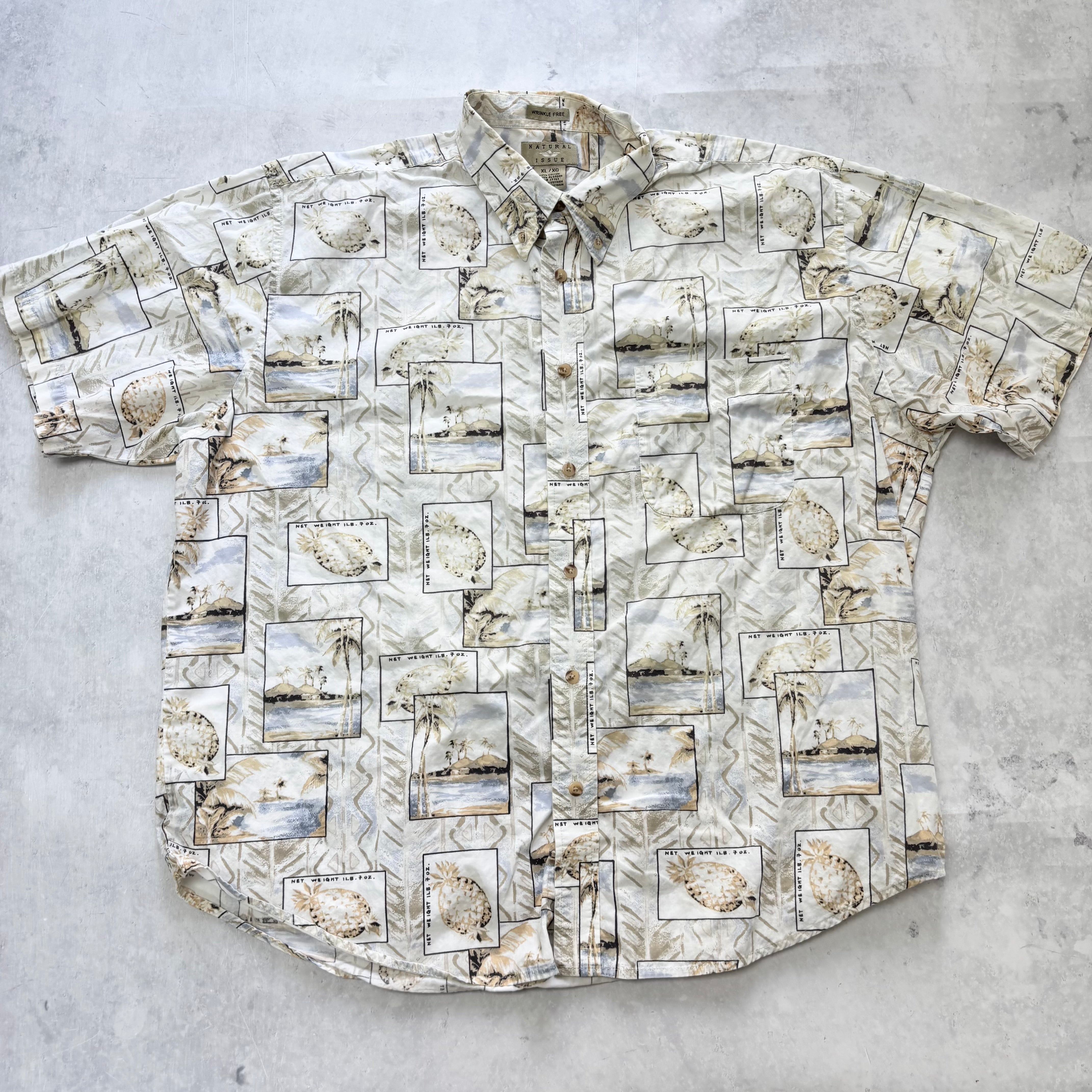 Hawaiian Shirt Mens XL Beige Floral Aloha Short Sleeve Cotton (E)