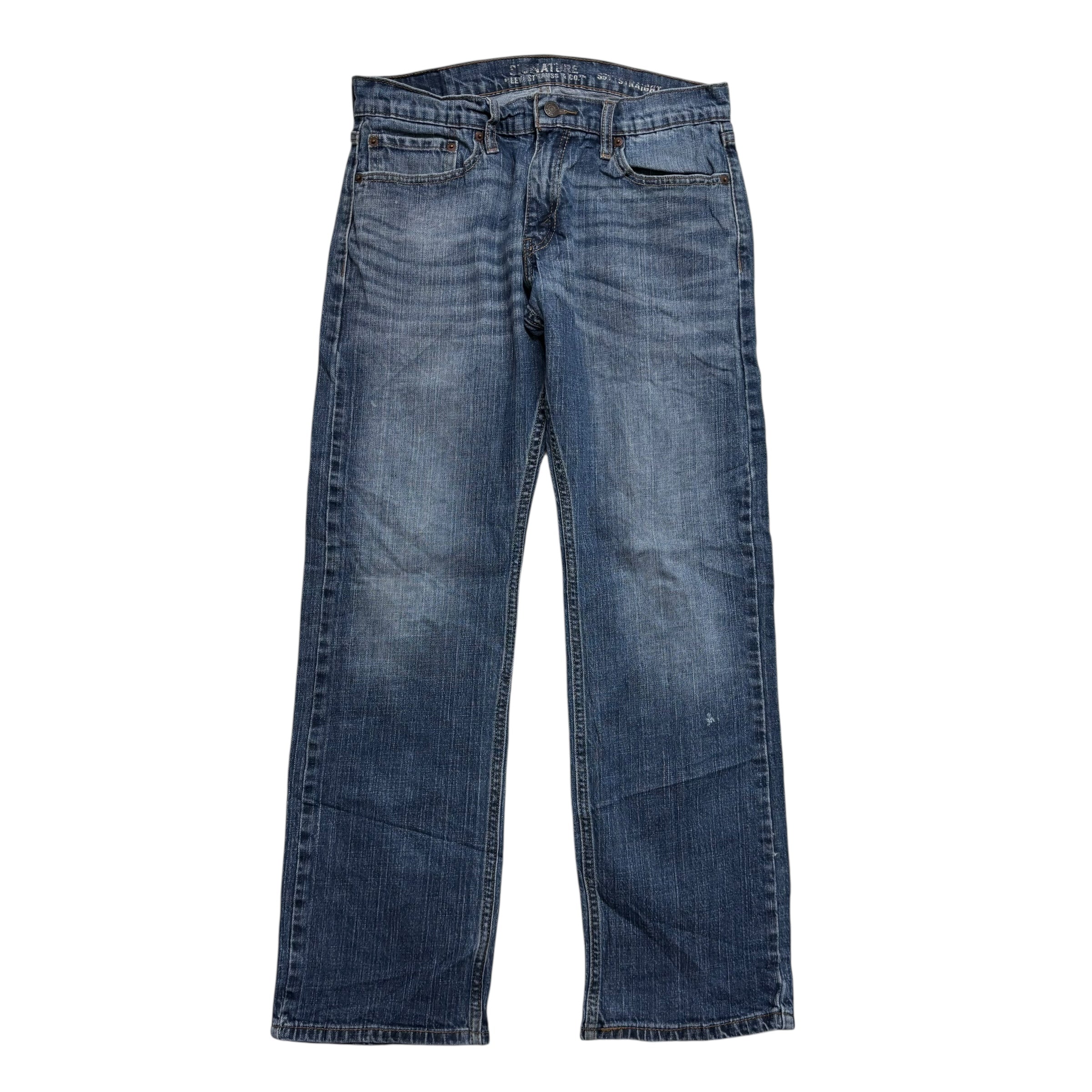 Levis Signature Jeans W32 L30 Mens Mid Blue Regular Straight Fit Stretch Denim
