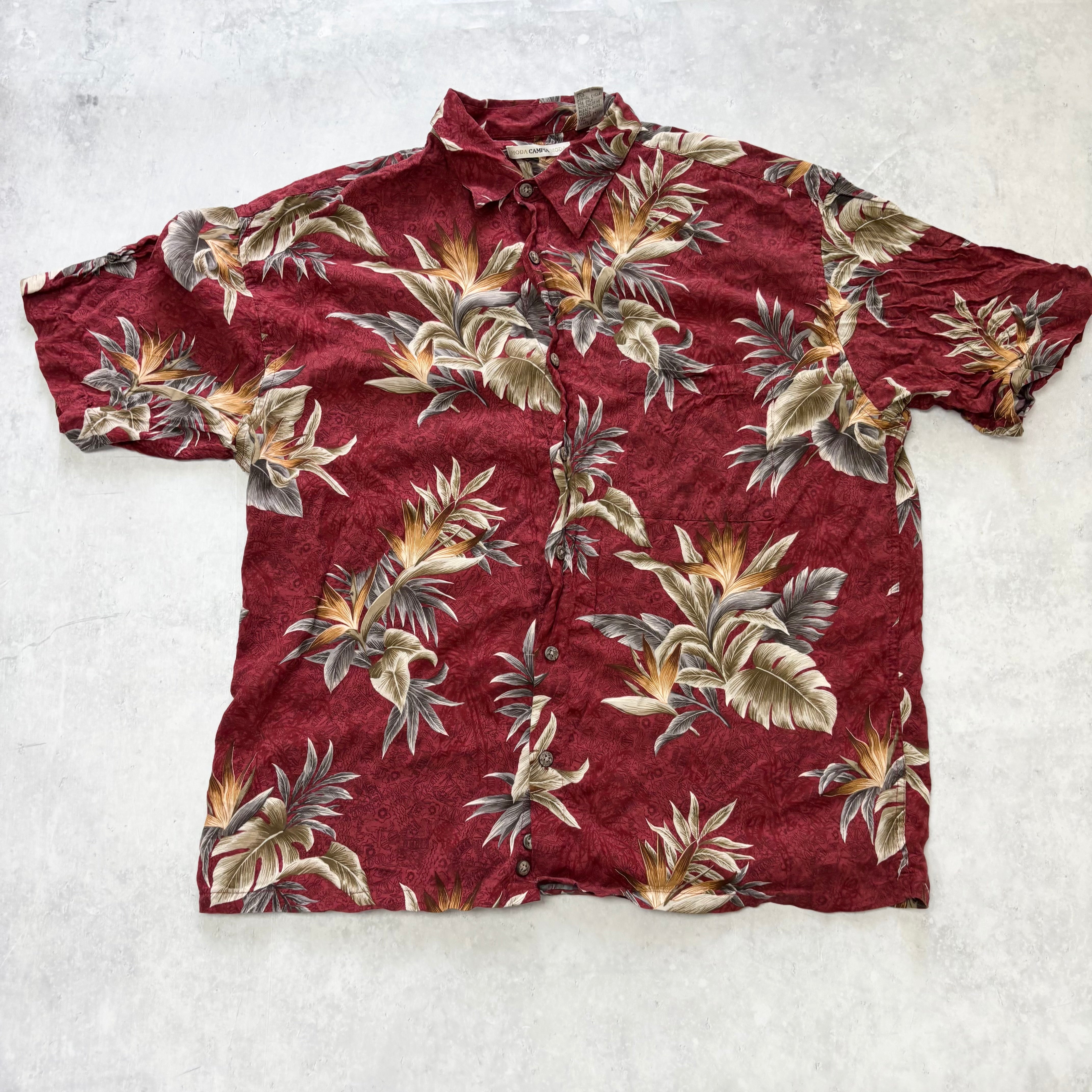 Vintage Hawaiian Shirt Mens Medium Red Floral Aloha Short Sleeve Rayon (E)