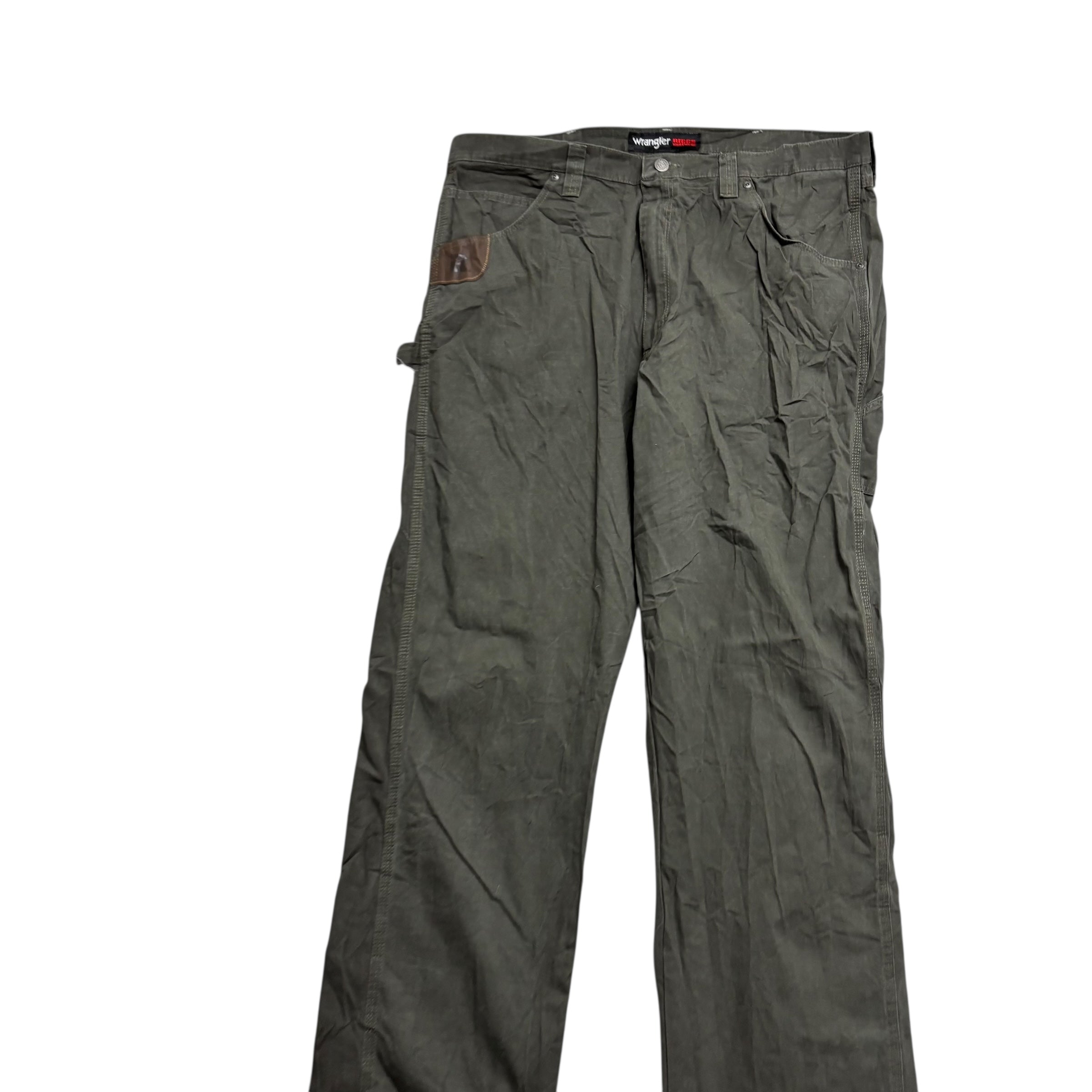 Wrangler Carpenter Trousers W40 L36 Mens Green Relaxed Baggy Fit Pants (E)