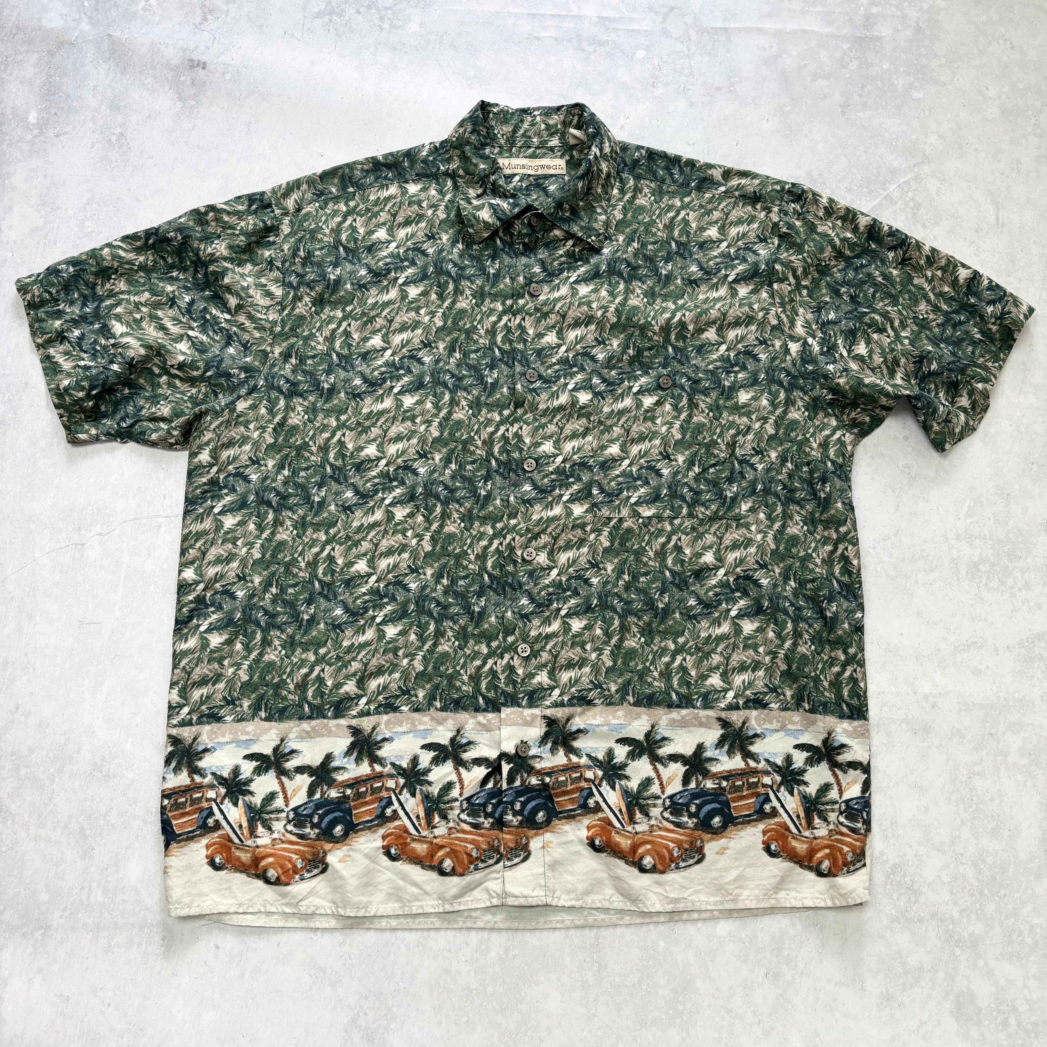 Vintage Hawaiian Shirt Mens Medium Green Floral Aloha Rayon (E)