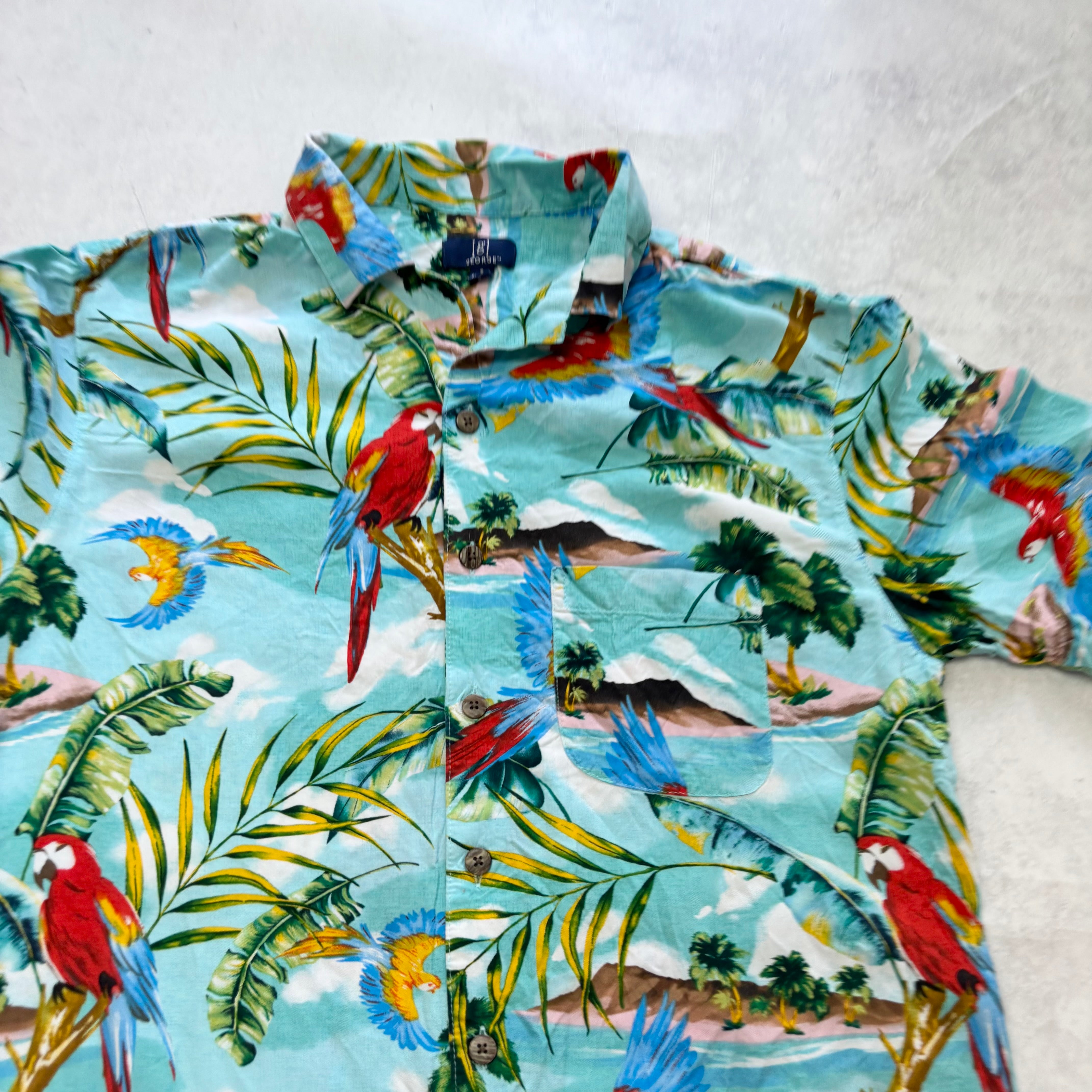George Hawaiian Shirt Mens Small Blue Floral Aloha Short Sleeve Rayon (E)
