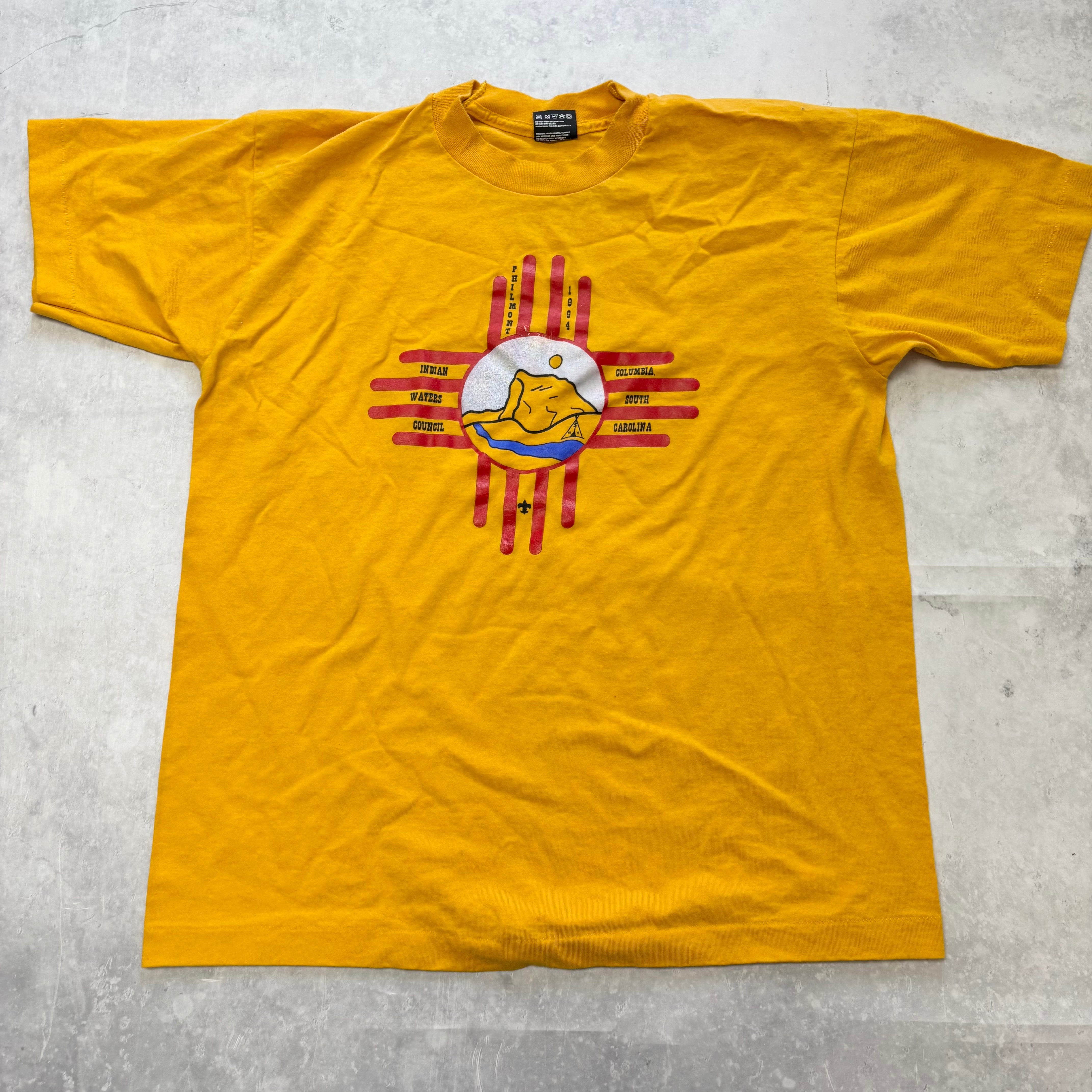 Vintage T Shirt Mens Small Yellow Single Stitch Graphic Print 90s USA (E)