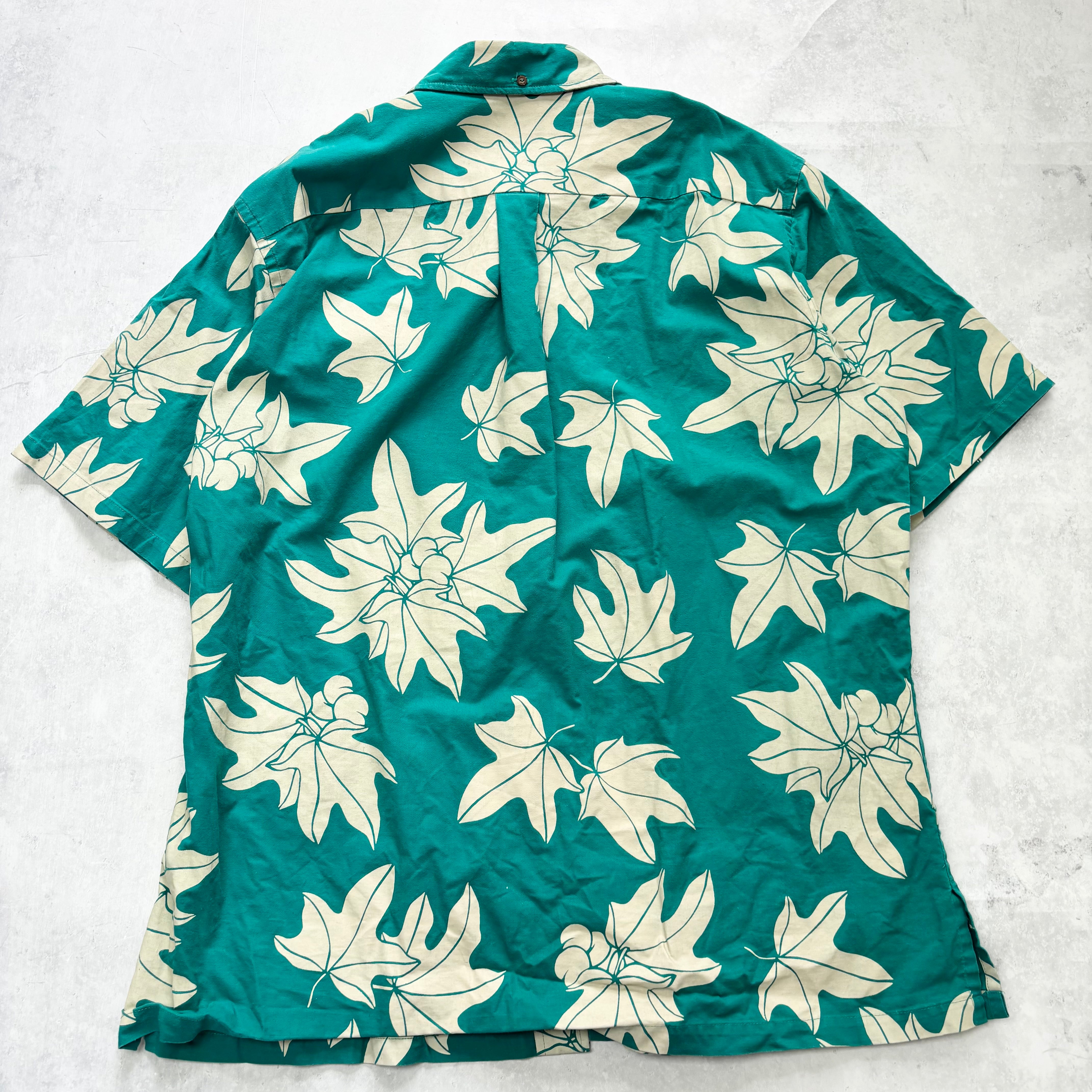 Vintage Hawaiian Shirt Mens XL Green Floral Aloha Short Sleeve Cotton (E)