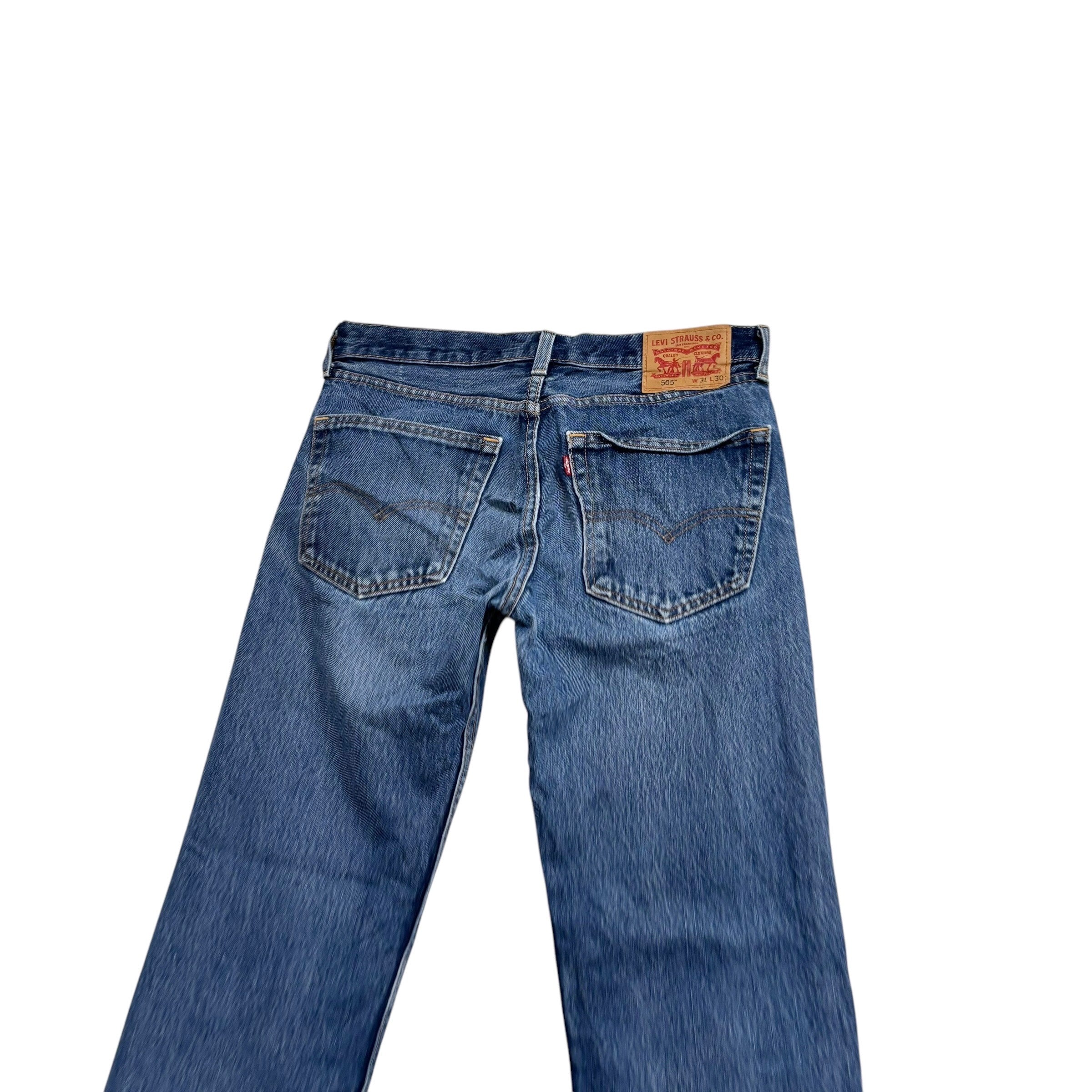 Levis 505 Jeans W31 L30 Mens Mid Blue Regular Straight Fit Denim (F)