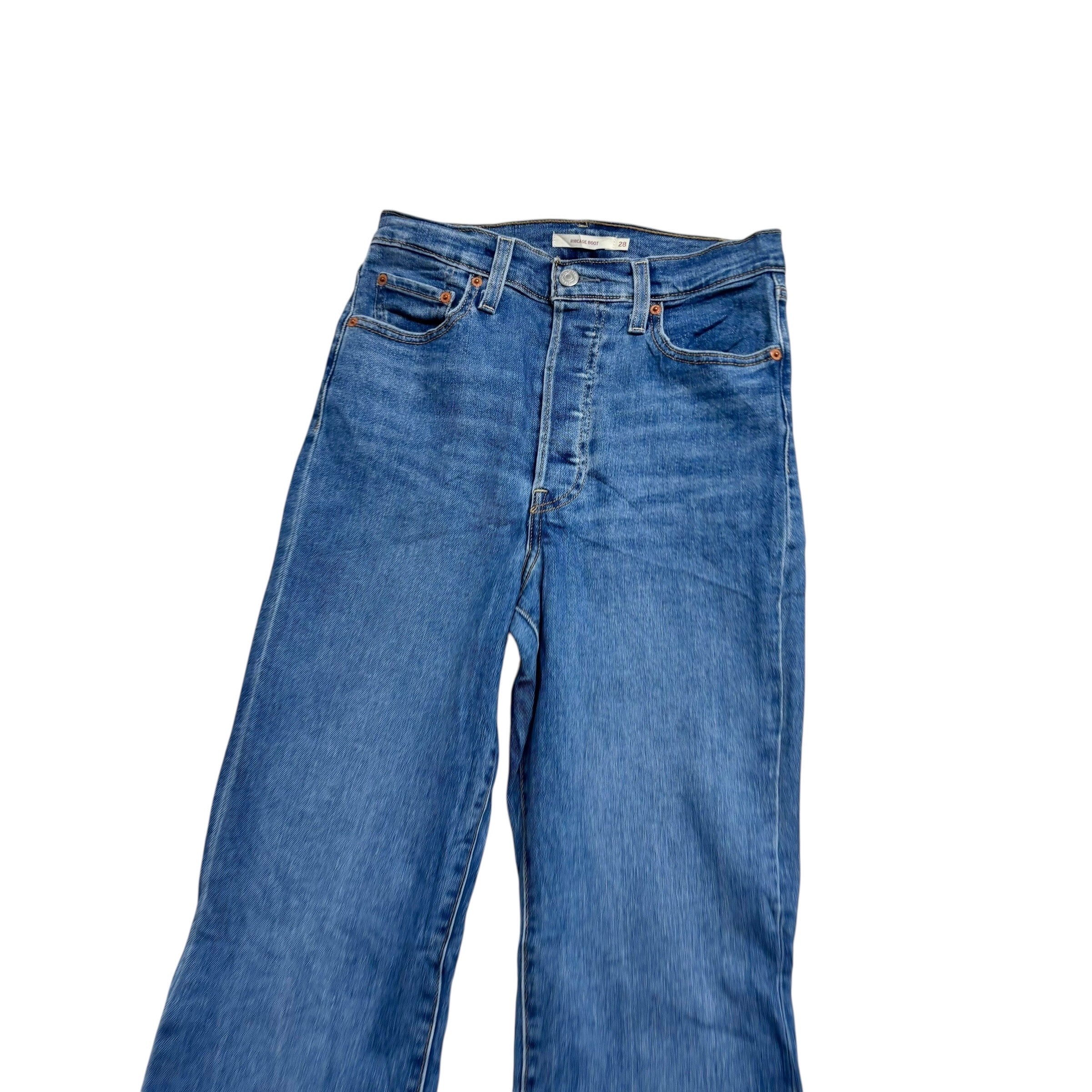 Levis Jeans W28 L33 Womens Ribcage Bootcut Mid Blue Stretch Denim (E)